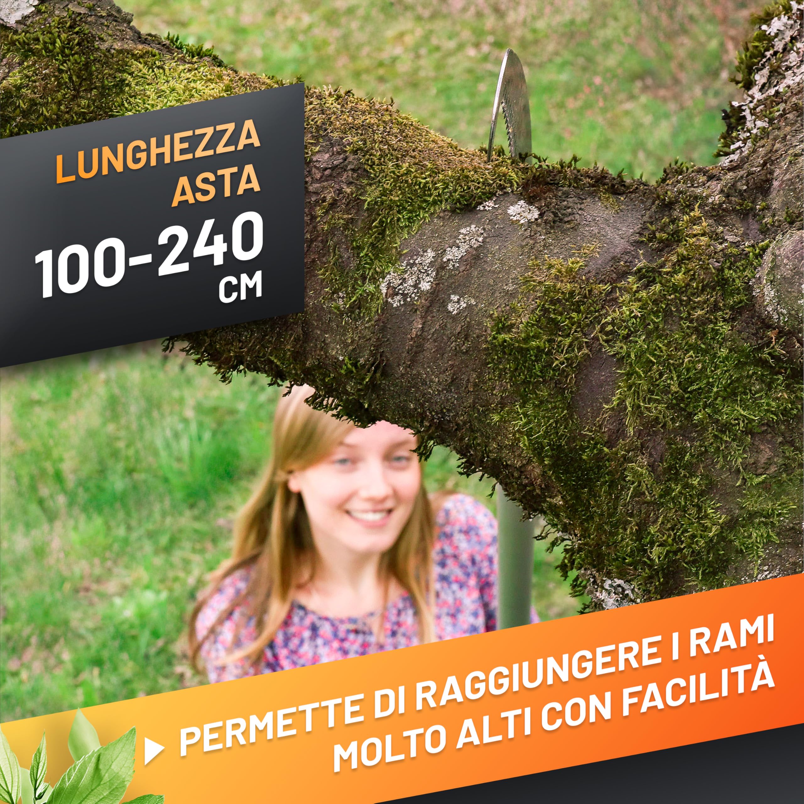 GRÜNTEK Seghetto per Potatura con Pertica Telescopica 100-240 cm. Sega da Giardino Compatibile con svettatoio B096Y5T5VT