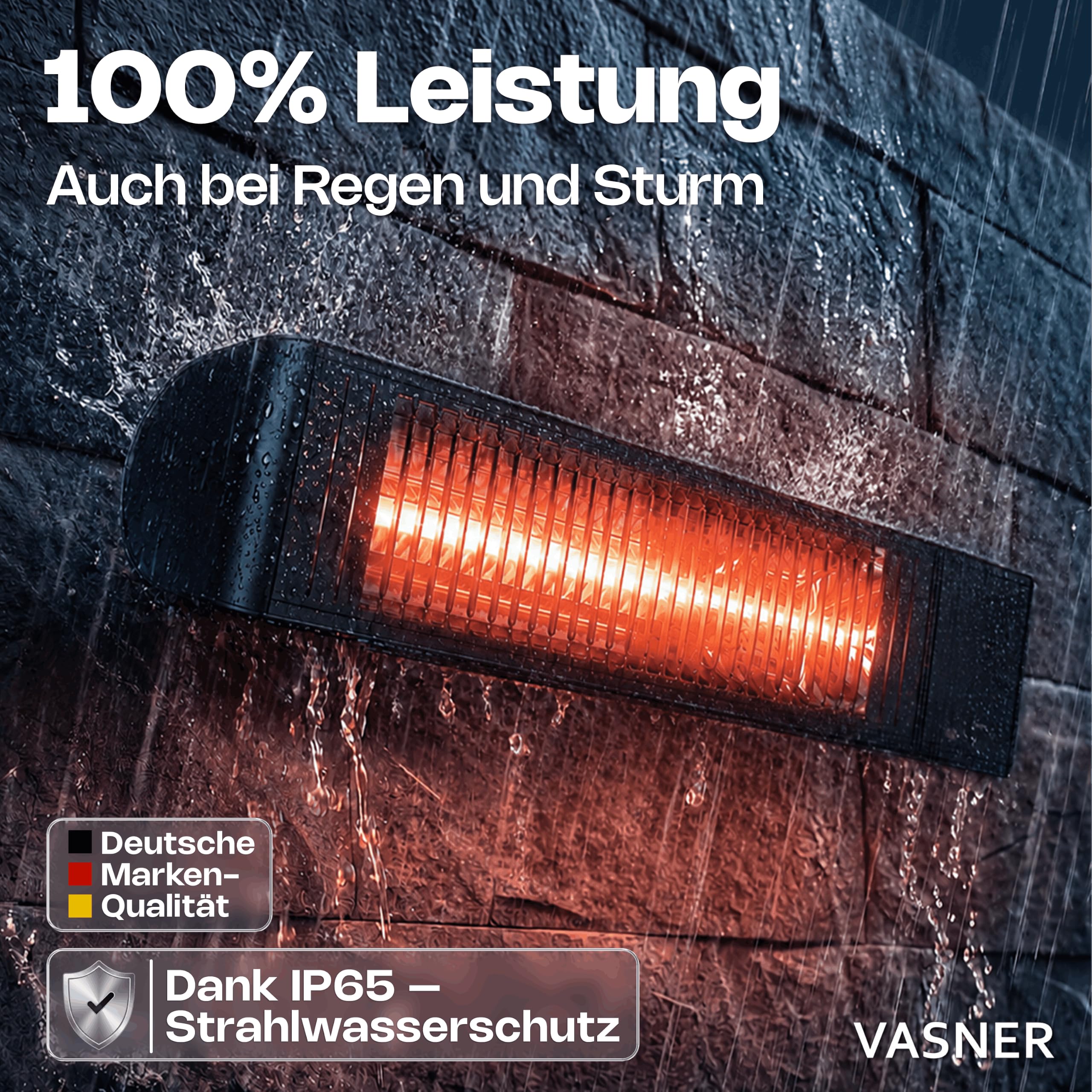 Infrarot Heizstrahler Outdoor - Terrasse Elektrisch - Decke - Fernbedienung | VASNER Infrarot Heizstrahler Terrasse - Decken- & Wandmontage hängend - elektrisch 2000 Watt - 6 Heizstufen - Schwarz IP65