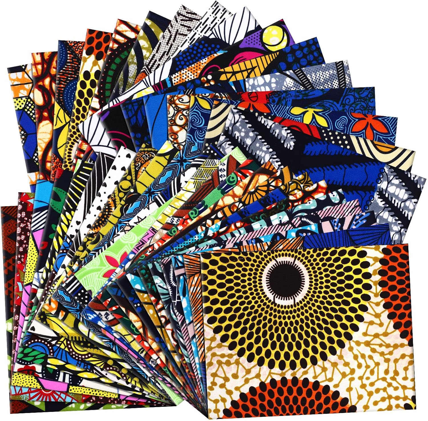 Mixweer 40 Pcs 20 x 16 Inch African Cotton Fabric Square No Repeat Quilting Fabrics Bundles African Wax Fabric Cotton Ankara Fat Quarters for DIY Sewing Cloths Handmade Accessories