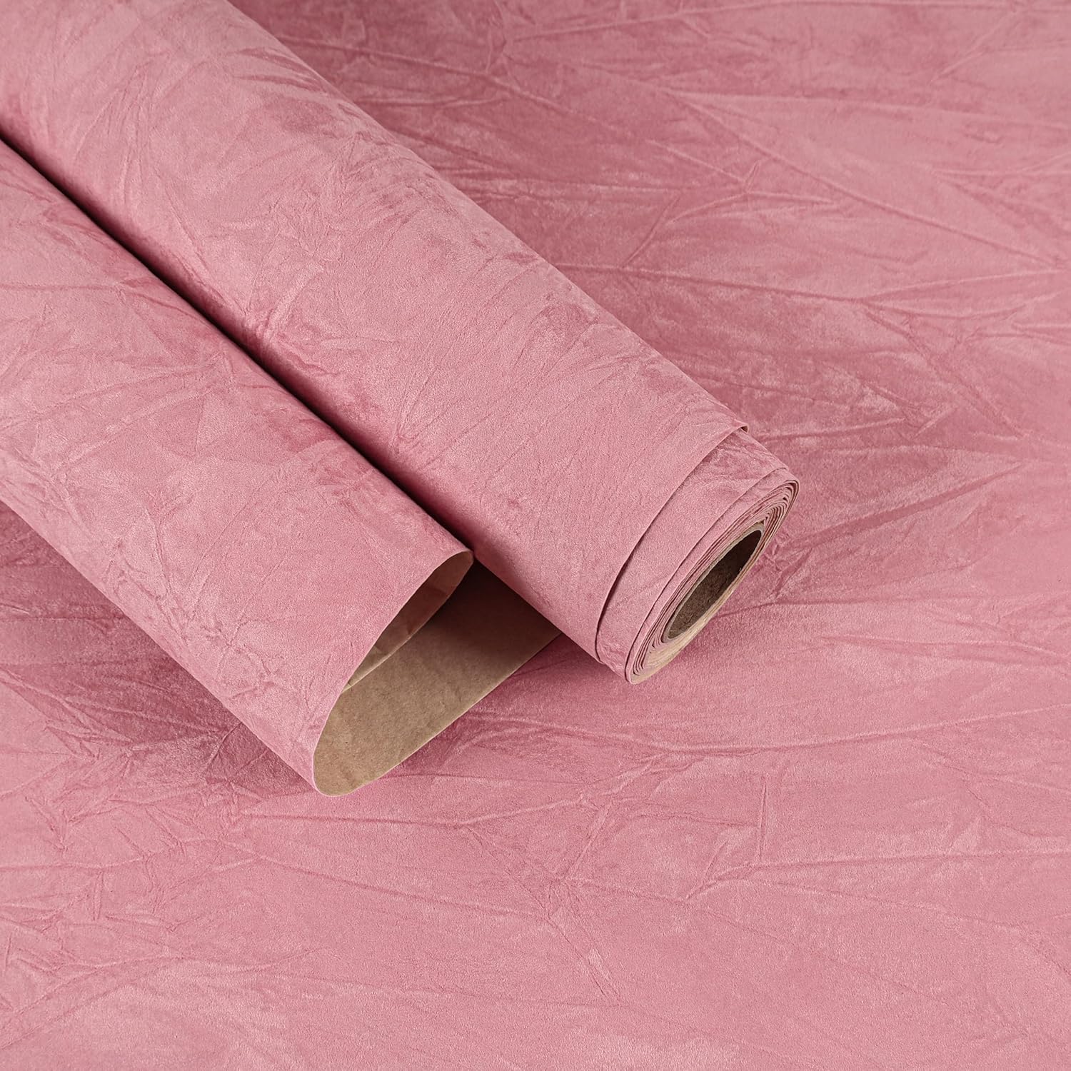 Rose Pink Crushed Velvet Flocking Liner Self Adhesive Felt Drawer Liner for Dresser Jewelry Box 15.7"x160" Thick Removable Pink Velvet Wallpaper Peel and Stick Felt Fabric Rolls for Crafts