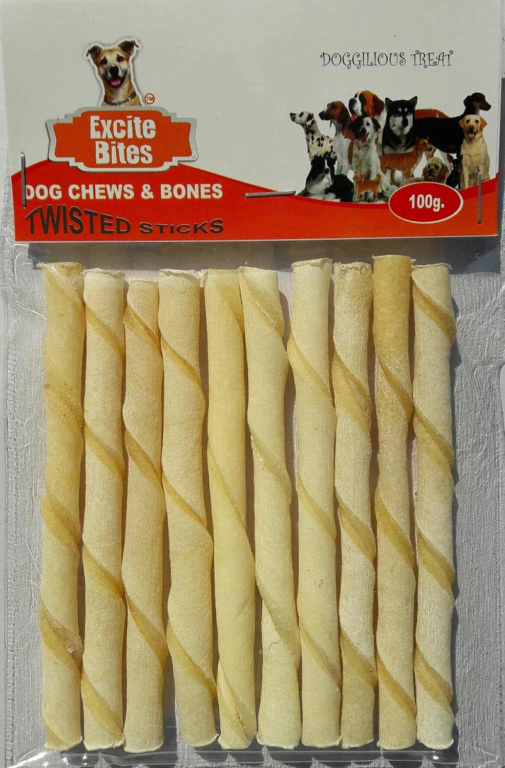 Excite Bites Dog Rawhide White Twisted Sticks Dog Treats Twisted