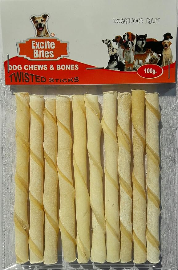 Excite Bites Dog Rawhide White Twisted Sticks Dog Treats Twisted Chew Sticks for Dogs