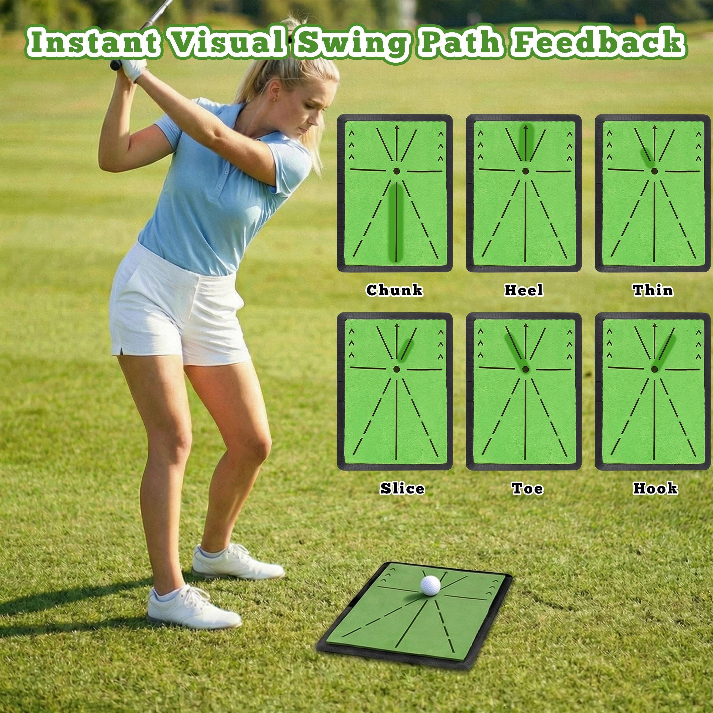 Alfombrilla de práctica de golf, alfombrilla de golf reemplazable, 40 x 30 cm, para interiores y exteriores, con base de goma antideslizante, tri césped, pelota y tees