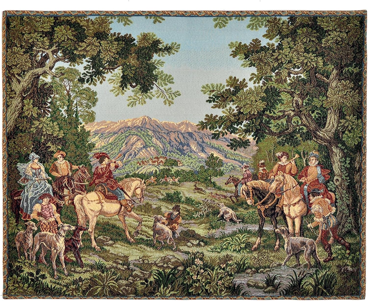 AureoMadis Woven Tapestry Wall Hanging - Large Vintage Medieval Renaissance Victorian Art Home Decor for Living Room Bedroom (34.5" W x 28.0" H) - Hunting Scene with lining (Earthy：Hunting Scene-with lining)