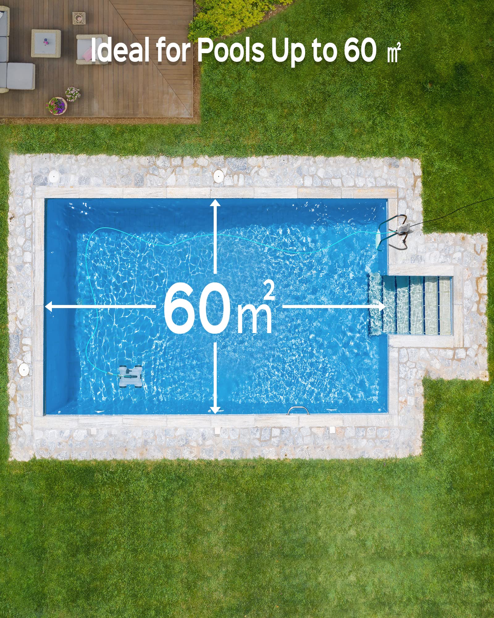 WYBOT Robot da piscina con 150 W, potente aspiratore per piscina con forte aspirazione e cicli di pulizia regolabili 1/2/3H