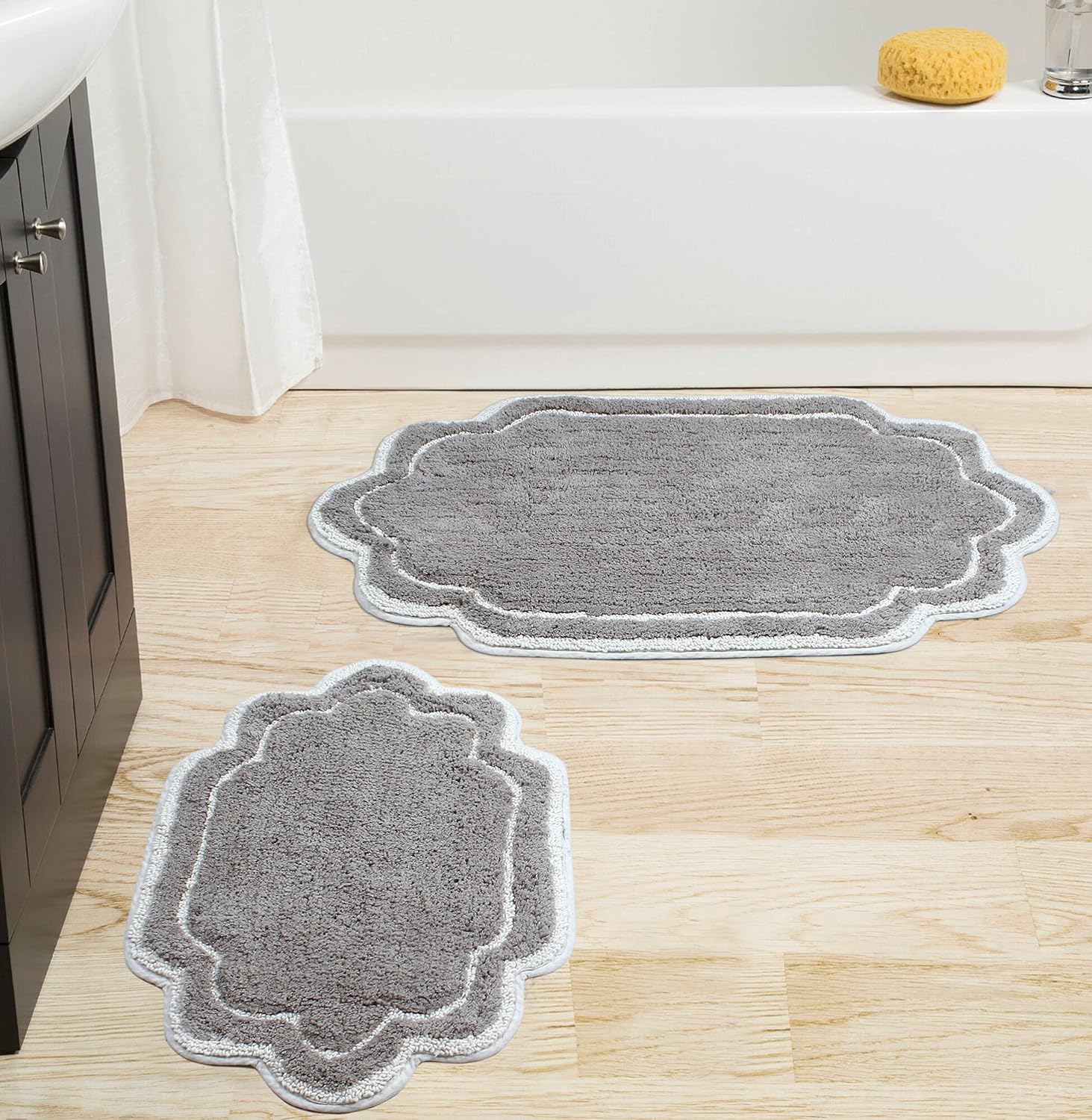 Home Weavers Allure Collection 100% Cotton Tufted Bathroom Rug, Soft and Absorbent Bath Rugs, Non-Slip Bath Carpet, Machine Wash Dry Bath Mats for Bathroom Floor, 2 Piece Set(S+M), Gray