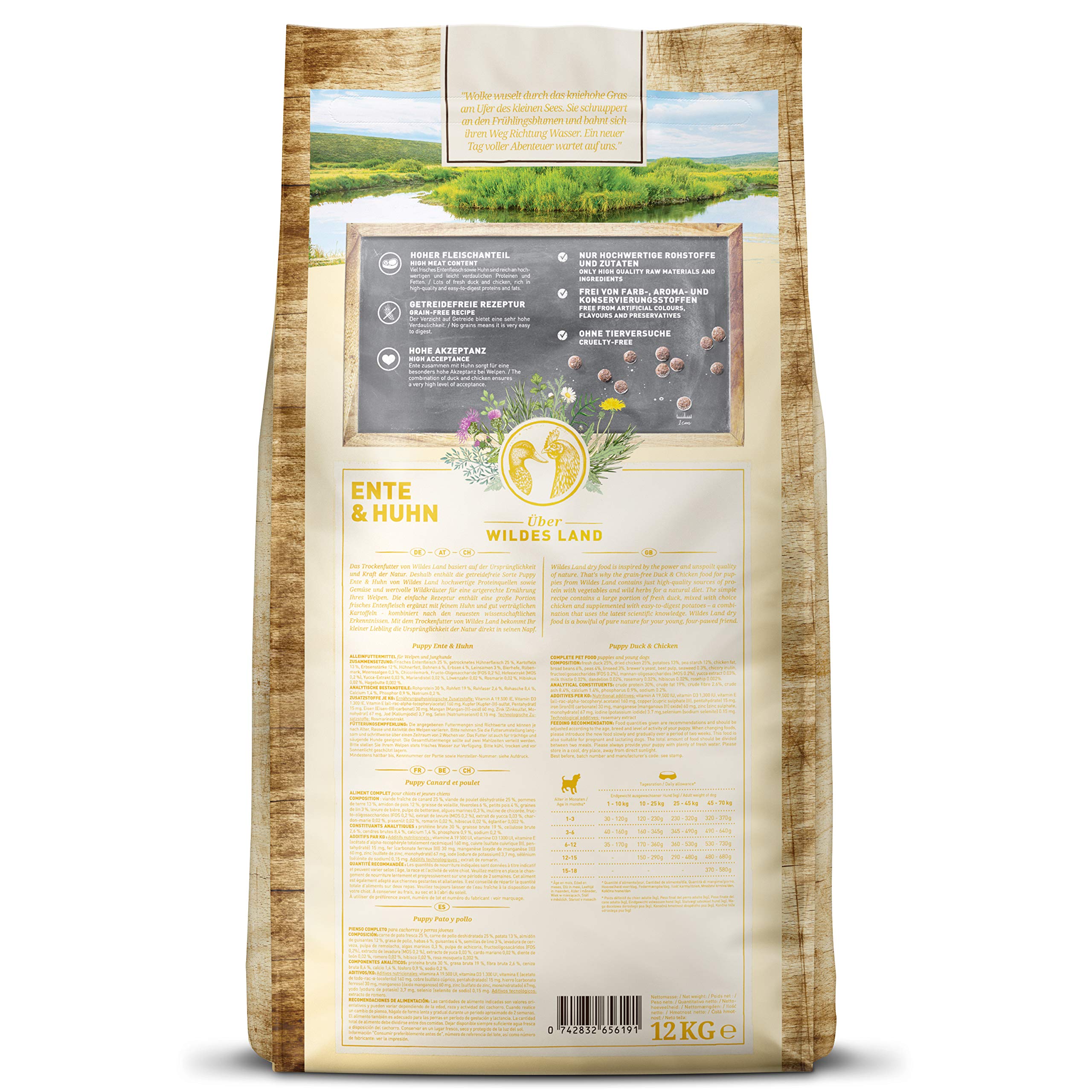 Wildes Land Pienso Perro Cachorro Sabor Pato con Pollo y Patatas 12 Kg