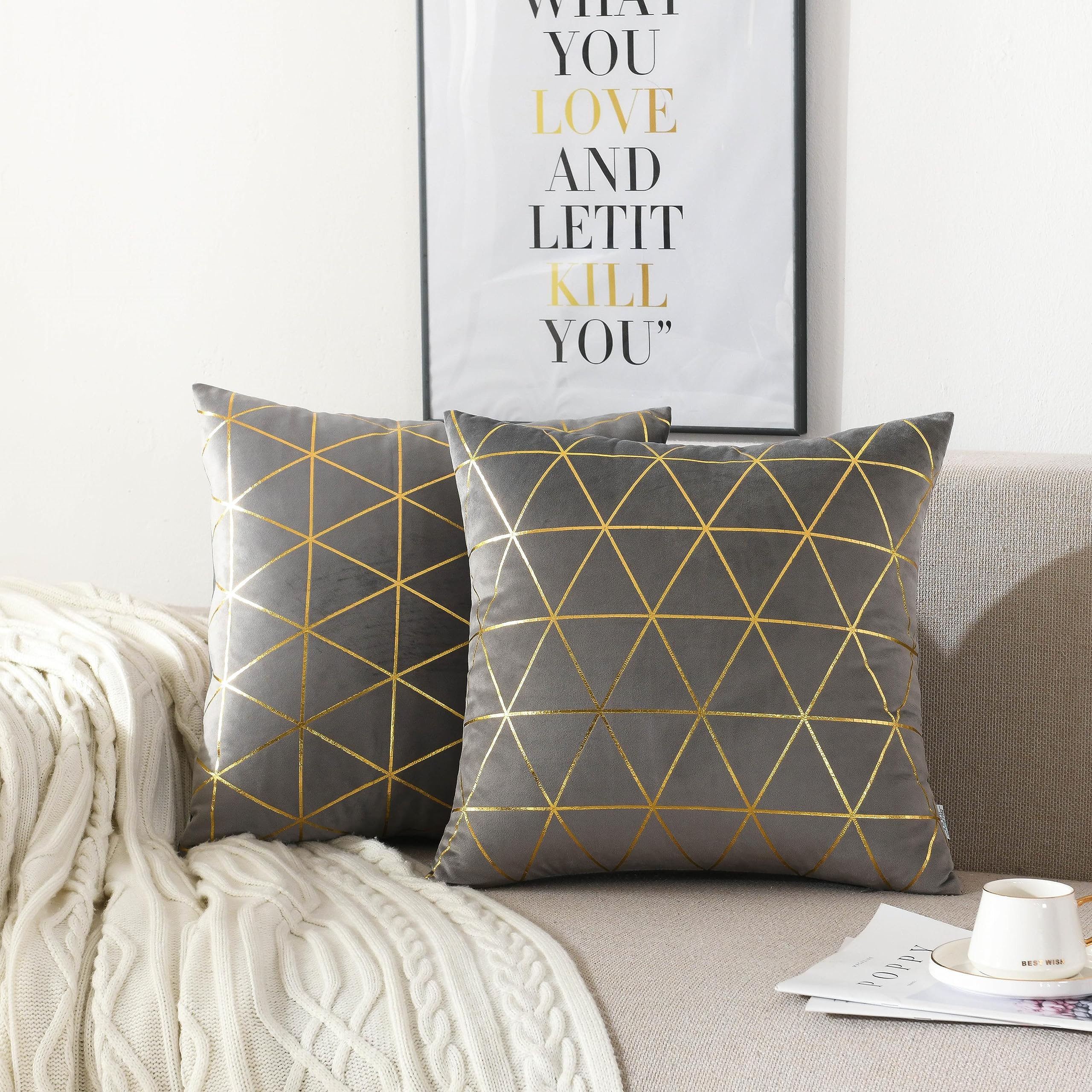 NordECO HOME Pack of 2 Throw Pillow Covers Cases - Square Decorative Cushion Covers for Sofa Couch Bed Home Decoration, 24 x 24, Grey