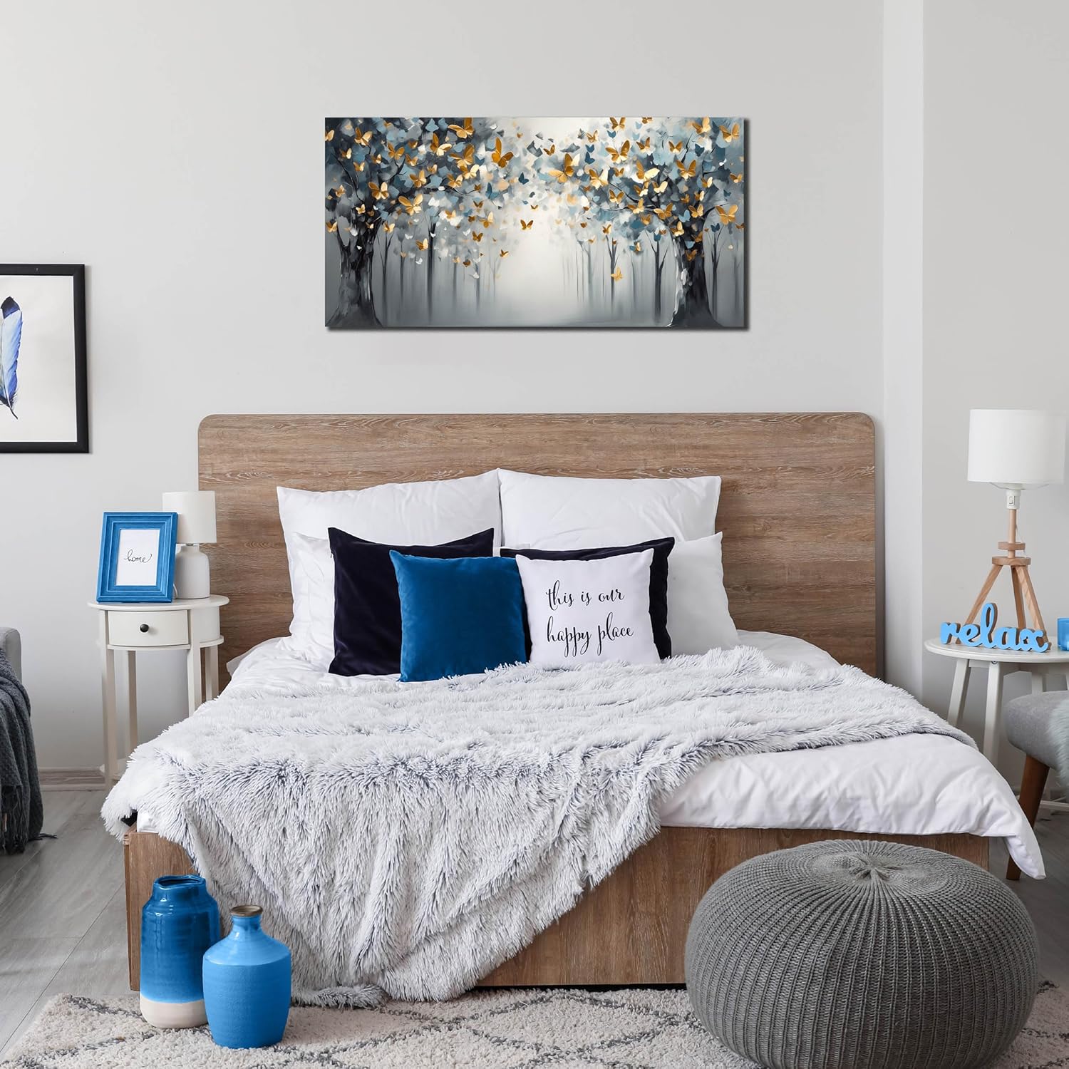 SIXTTART Butterfly Wall Art for Bedroom - Tree Wall Art Canvas for Living Room - Home Office Decor Women Size 20" x 40"