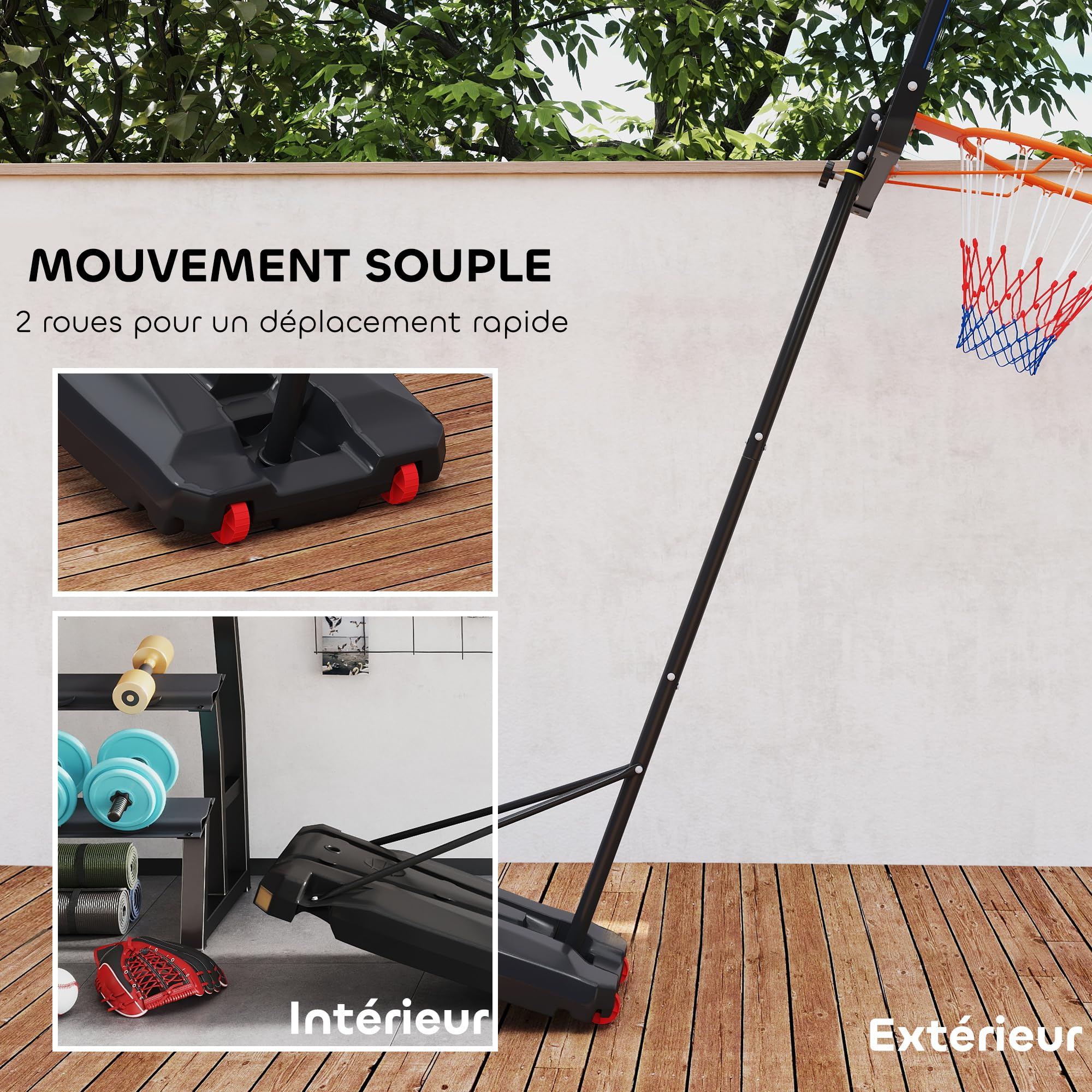 AIYAPLAY Panier de Basket, Hauteur réglable de 210-260 cm, Panier de Basket extérieur et intérieur avec Roues, Base de lestage, Cadeau pour garçon et Fille, Bleu
