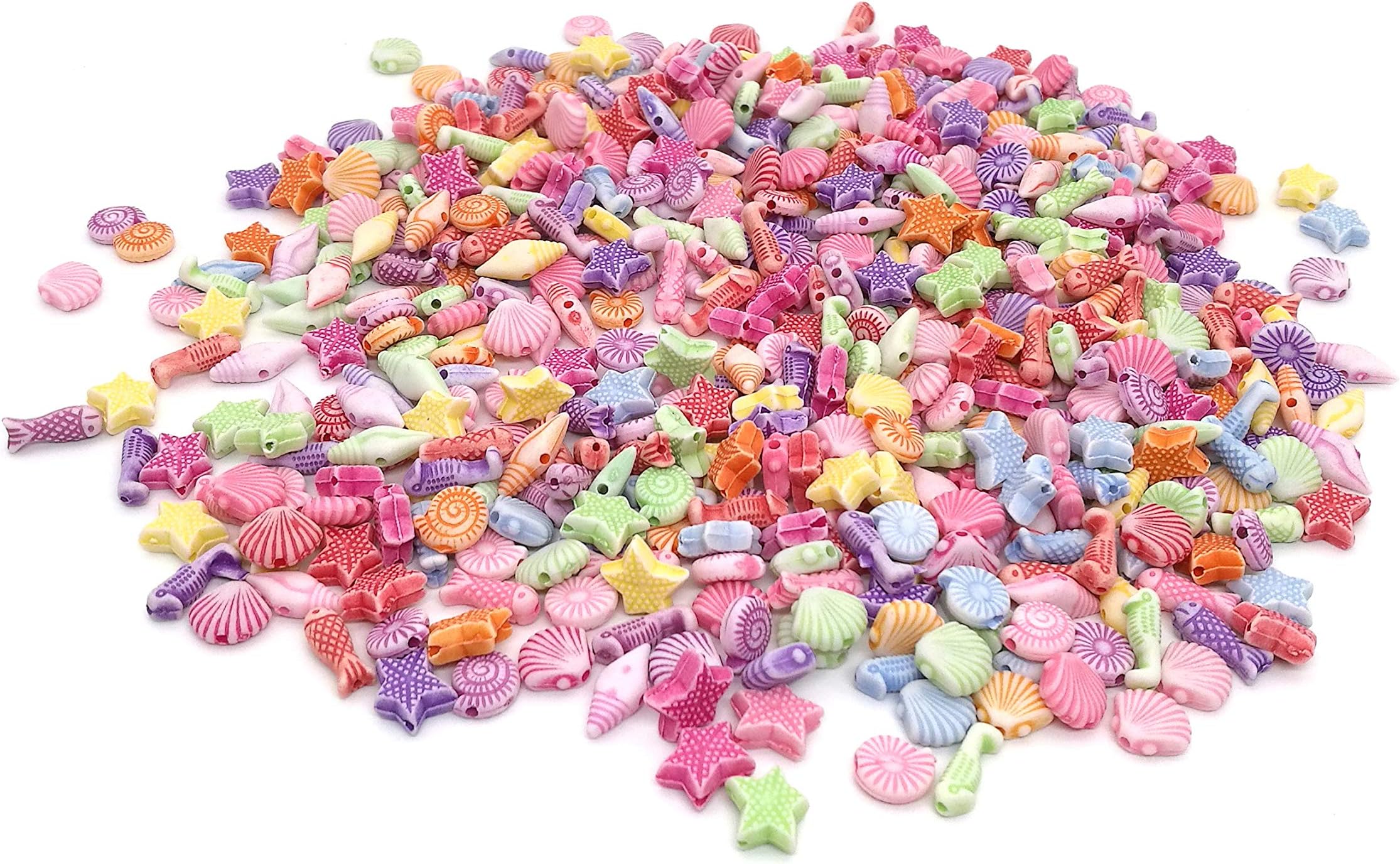 500 Pcs Mixed Color Acrylic Beads Mini Shell Fish Starfish Beads with Hole for Jewelry Making DIY Craft Accessories