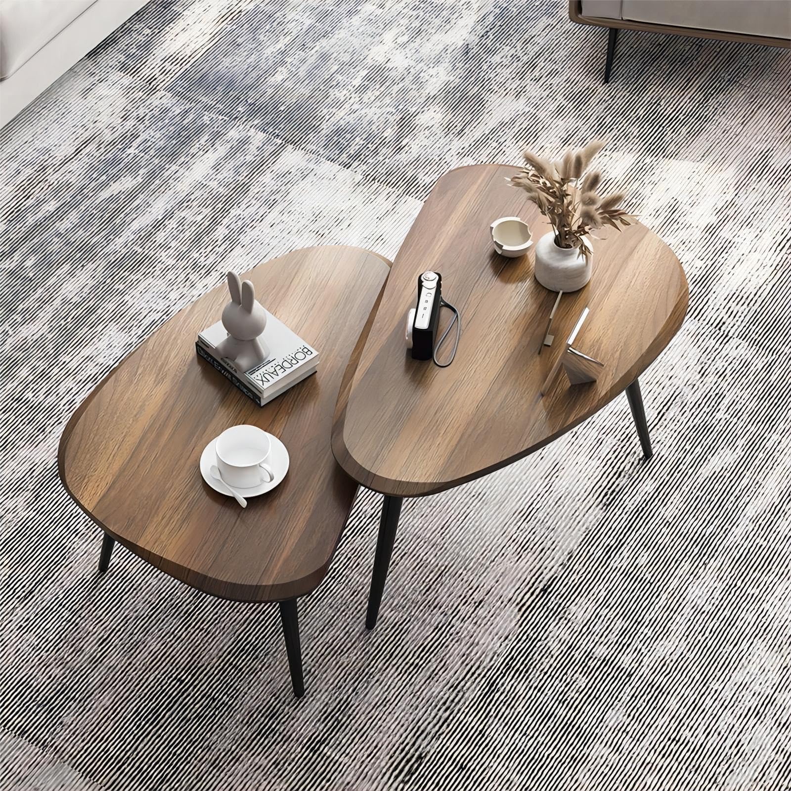 Table basse ovale – Tables gigognes modernes du milieu du siècle pour salon, bureau à domicile et café – Design élégant de table centrale