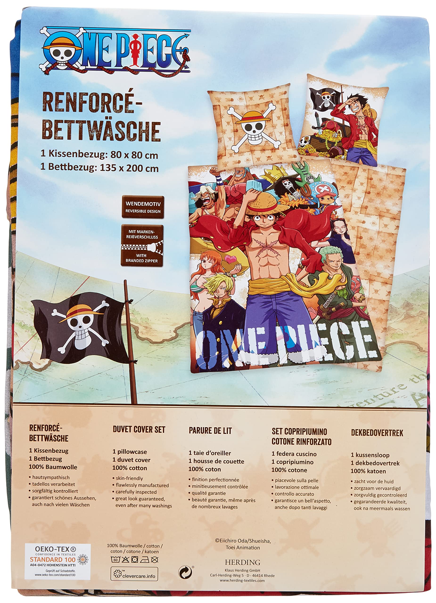 Herding One Piece Set di Biancheria da Letto Reversibile, Federa 80 x 80 cm, Copripiumino 135 x 200 cm, Cotone Renforcé