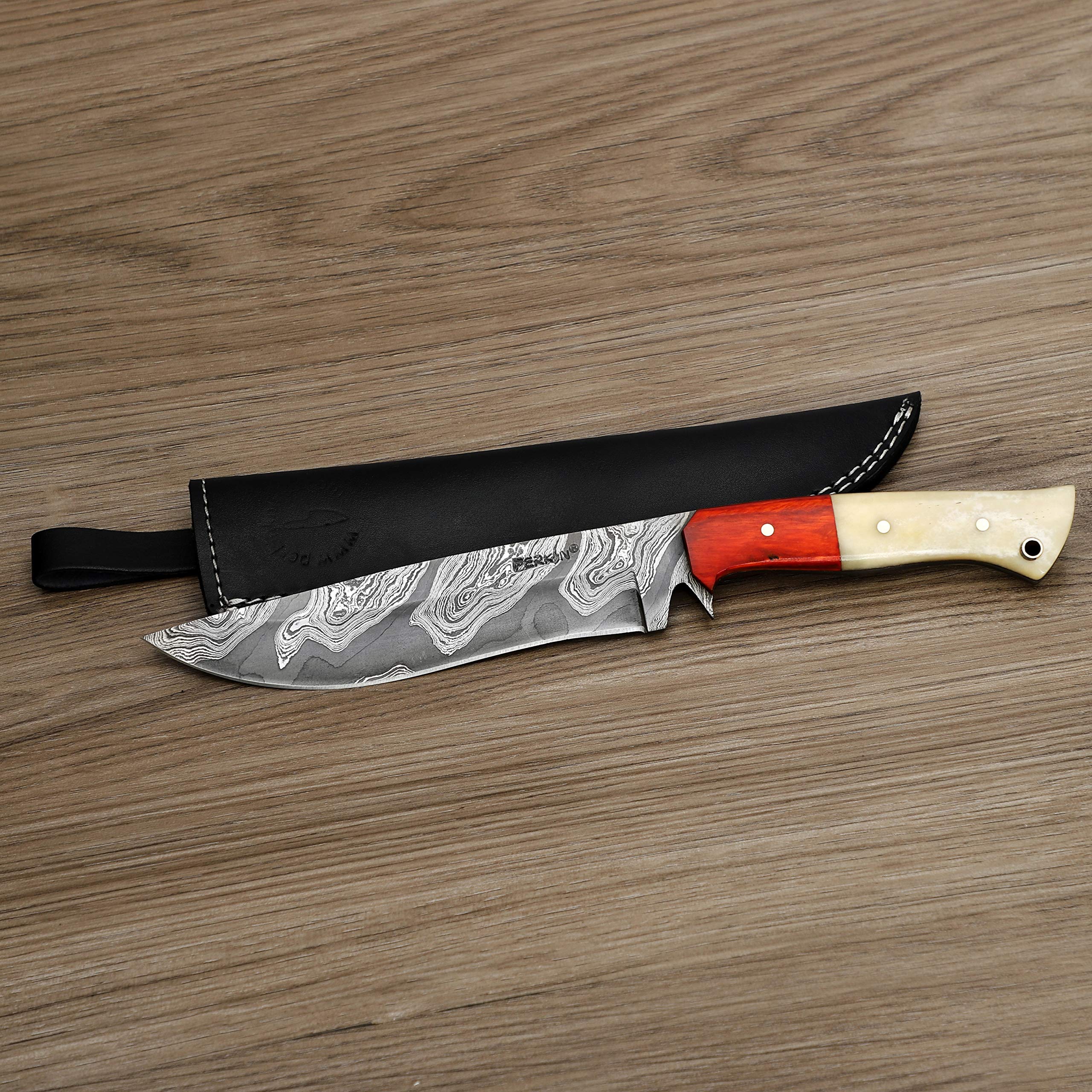 Perkin Damastmesser Jagdmesser mit Scheide - FBE111