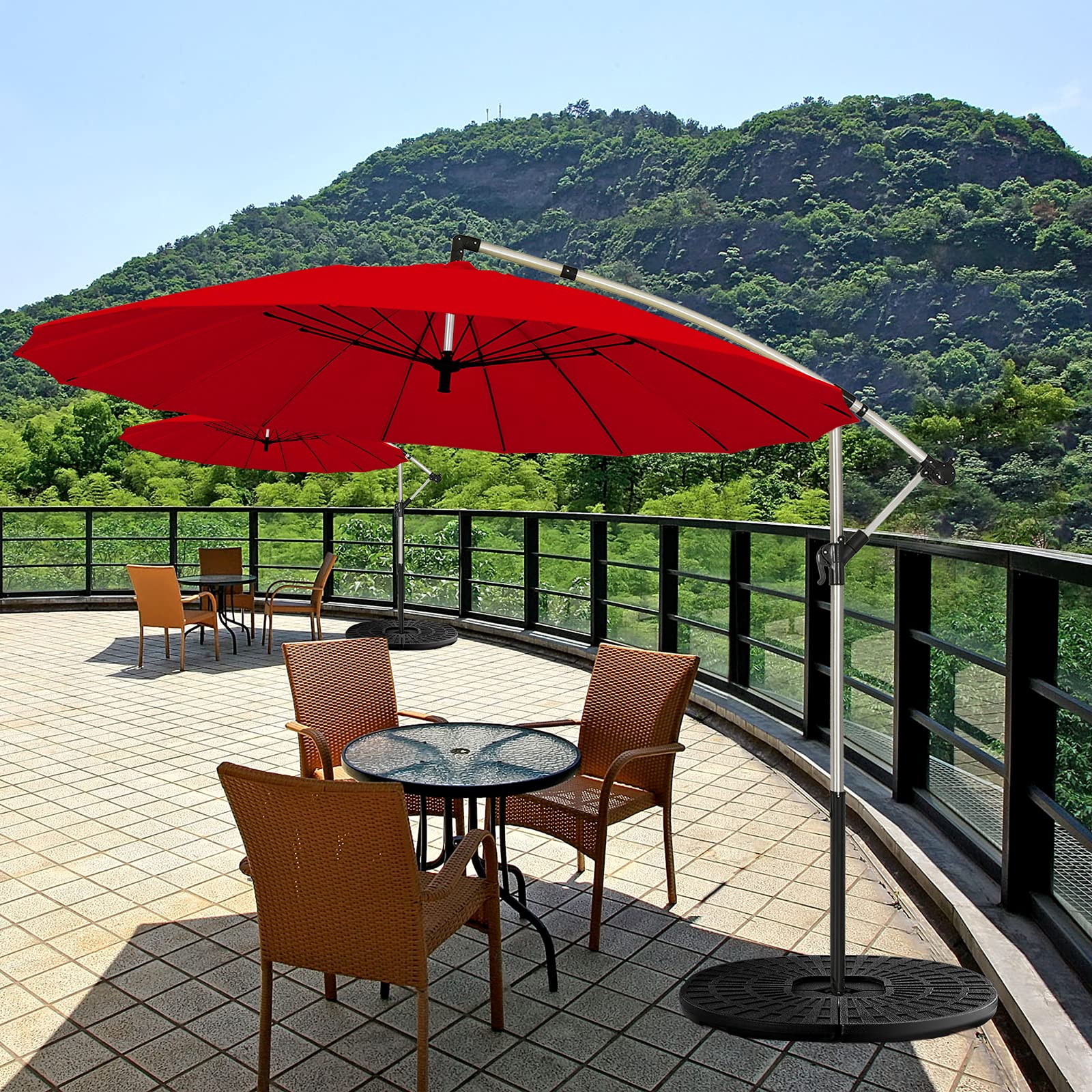 Giantex 10FT Patio Offset Umbrella, Cantilever Outdoor Umbrella with Easy Tilt Adjustment, 16 Ribs, Crank & Cross Base, Garden, Lawn, Deck, Backyard and Poolside Hanging Market Umbrella (Red)