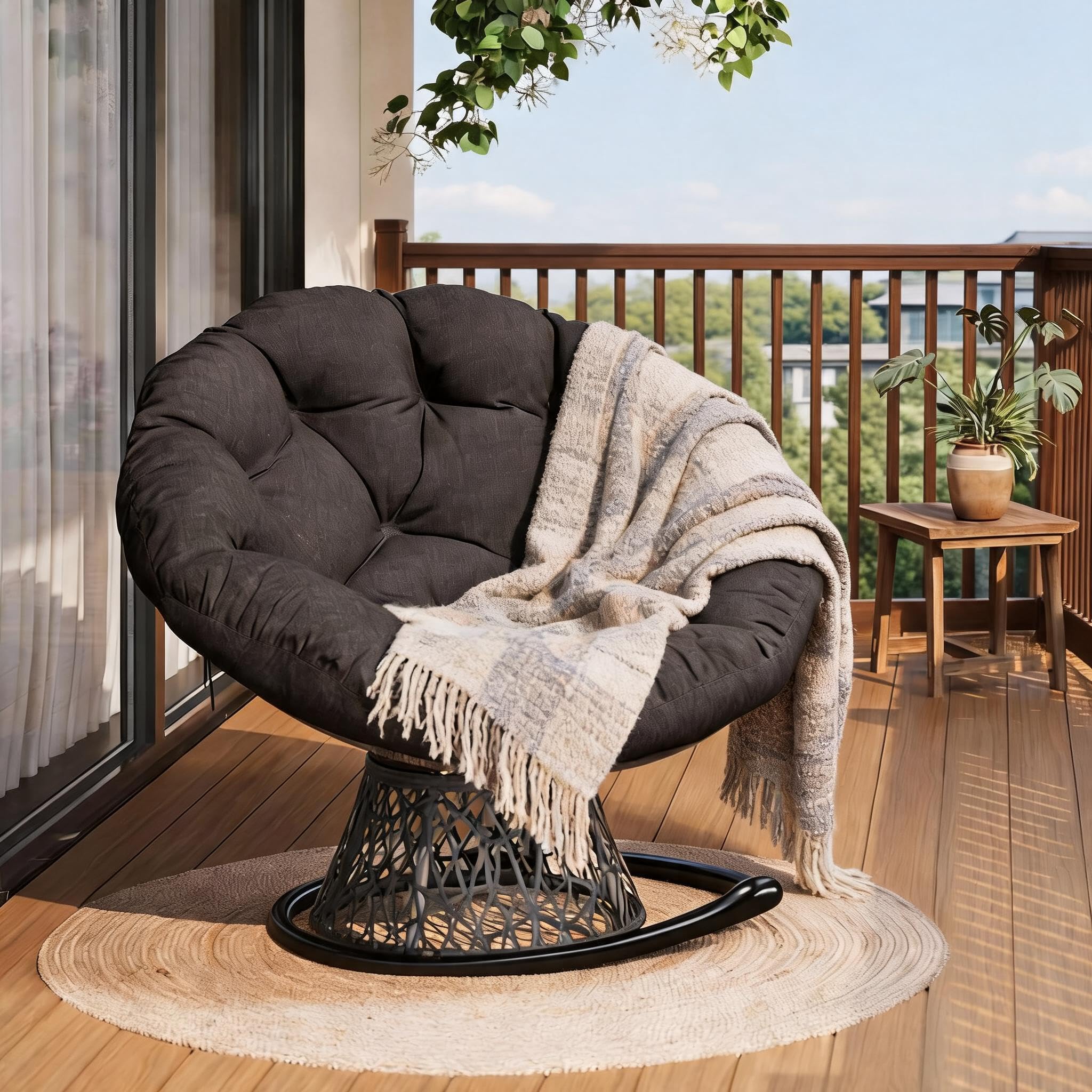 360° Swivel Schaukelstuhl Max.160Kg Schaukelsessel | 125x90x40cm | 15cm dickes Kissen | Stabiler Stahlrahmen