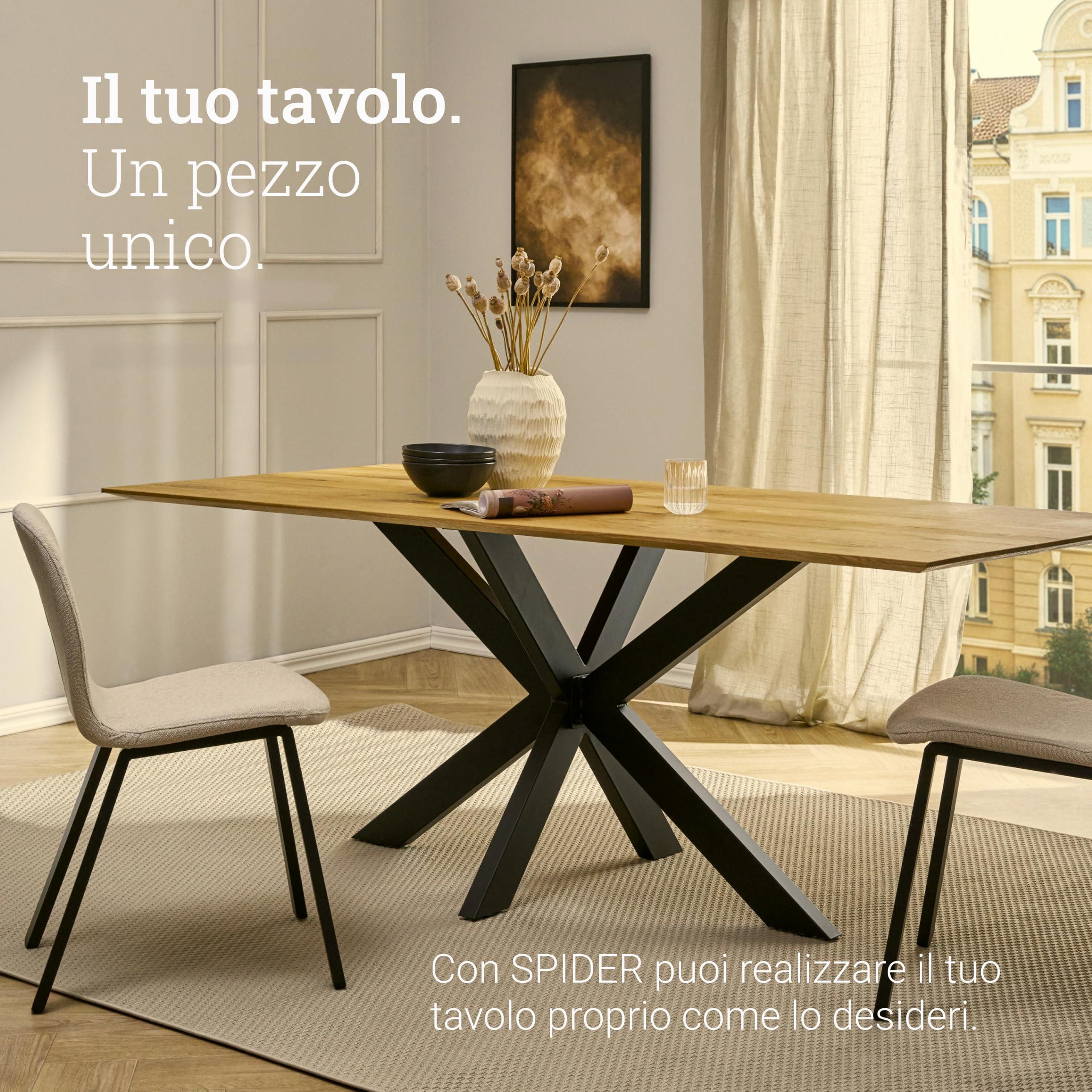Natural Goods Berlin 1x Gambe per Tavolo SPIDER | Gambe Tavolo in Metallo Nero | Montaggio Semplice | Piedi per Mobili, come Tavolino, Scrivania e Tavoli da Pranzo | Piedi per Tavolo 71x68x120cm