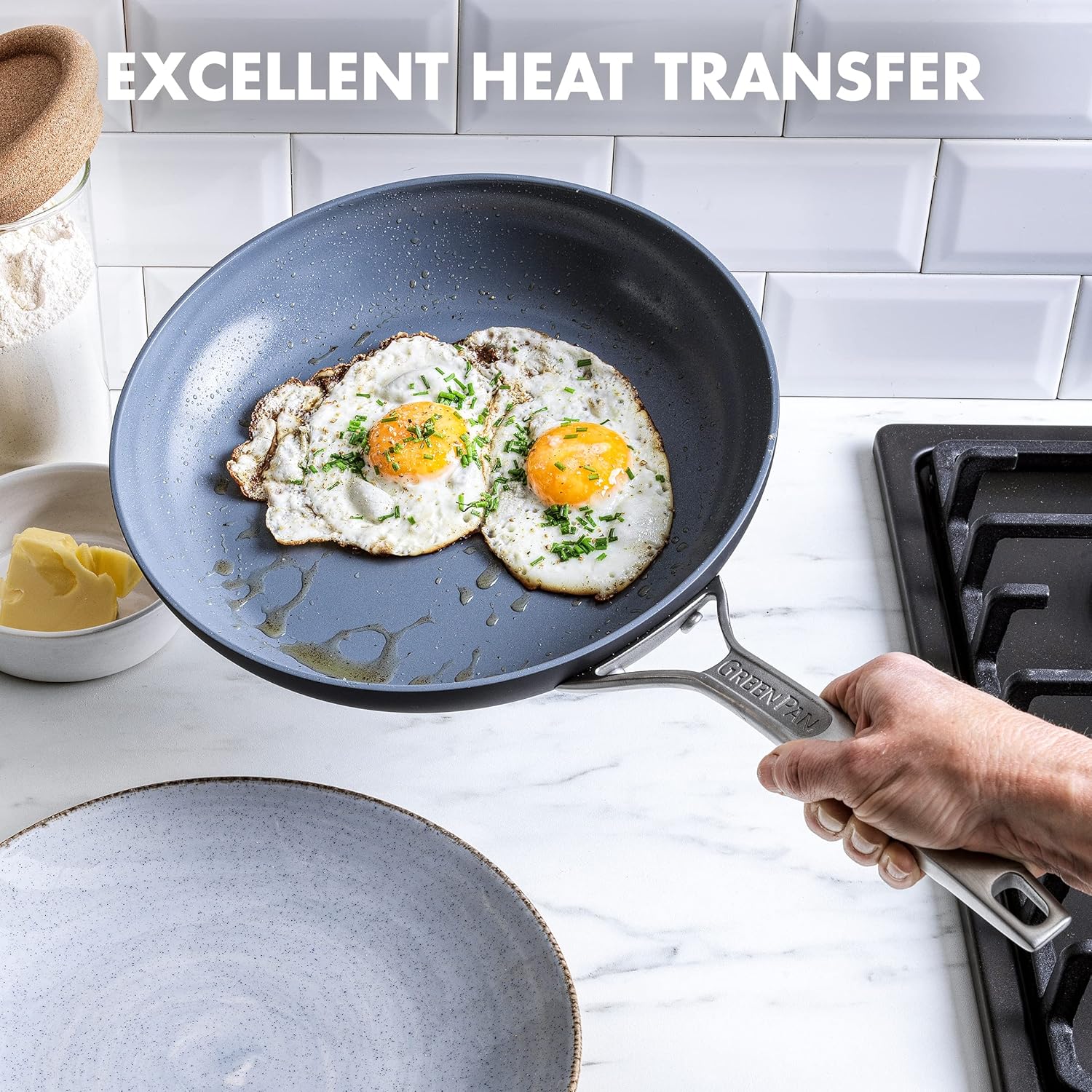 GreenPan Paris Pro Hard Anodized Healthy Ceramic Nonstick, 8" Frying Pan Skillet (Grey) Glass Lid with Stainless Steel Handle, 8"