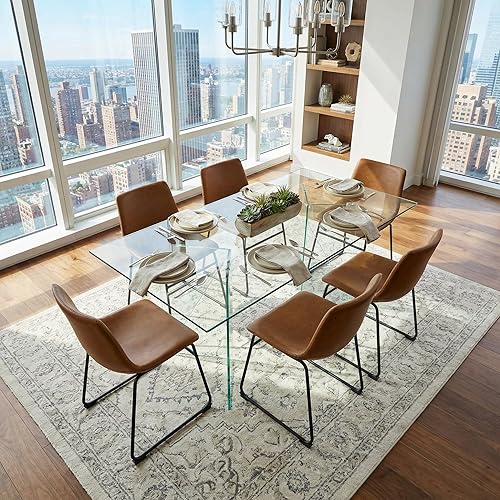 Miniatura 6 de Cortesi Home Casablanca - Silla de comedor en piel sintética marrón, patas negras (juego de 2)