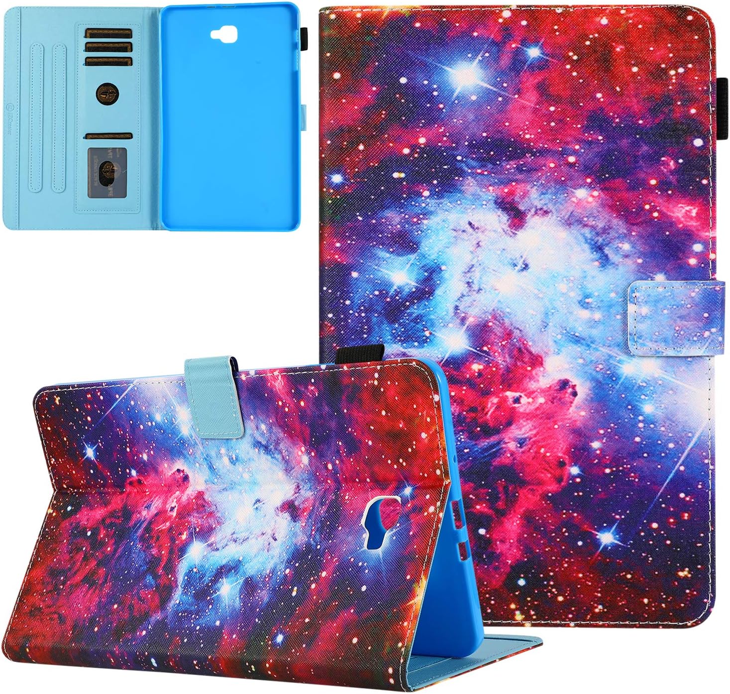 Galaxy Tab A 10.1 Case 2016 Old Model, T580 Case(Not fit T500 2020)，JZCreater Folio Stand Wallet Case, Auto Sleep/Wake Cover for Galaxy Tab A 10.1" SM-T580/ T585, (NO S Pen Version)，Shining Starry