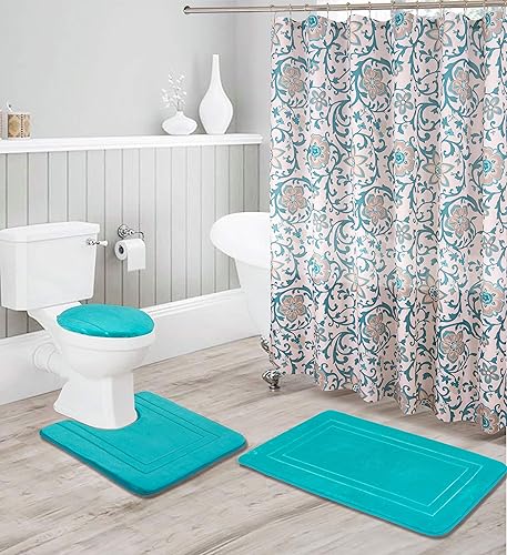 Miniatura 10 de Better Home Style Juego de 16 alfombras de baño antideslizantes de espuma viscoelástica en relieve, color sólido, con diseño moderno, incluye