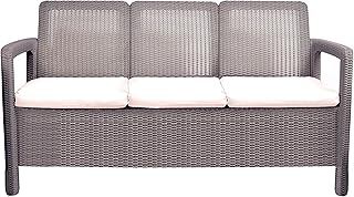 Keter - Sofá de jardín exterior de 3 plazas Tarifa con cojín incluido, Color marrón