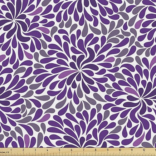 Lunarable The Yard - Tela morada con formas de lágrima, arreglo temático floral para jardín botánico abstracto, tela decorativa para tapicería y