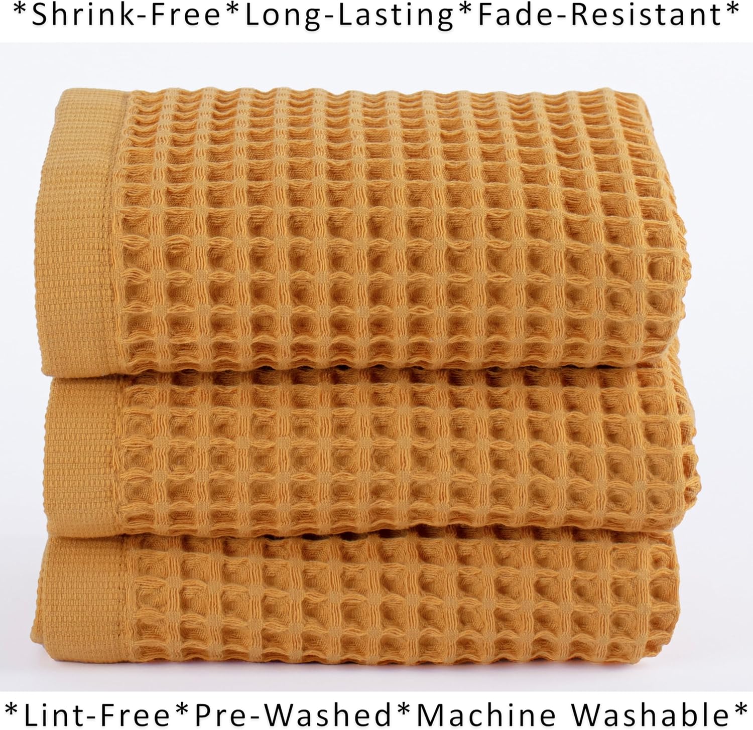 PÜSKÜL Natural 100% Turkish Cotton Waffle Kitchen Towels Set of 3 | Oeko-Tex, Premium Waffle Hand Towels for Bathroom | Soft Absorbent Quick-Dry Lint-Free Dish Towel Large 32x16 in (3, Mustrad Yellow)