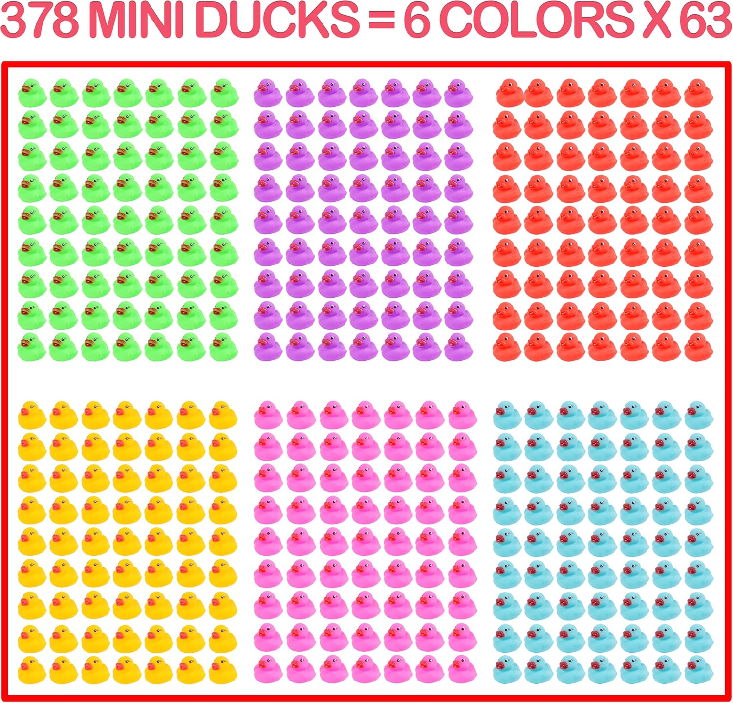 378-Pack Mini Rubber Ducks Set, Mini Colorful Rubber Duckies Bath Toy for Child,Float & Squeak Tiny Ducks Pool Toy Set for Kids Party Favors,Birthday Party Supplies,Prize Rewards