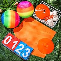 Vista 3 de Jenaai El juego de 9 piezas de kickball deportivo incluye 2 piezas de Kickball, 5 bases de marcador y bomba de baloncesto, fútbol, béisbol, tenis