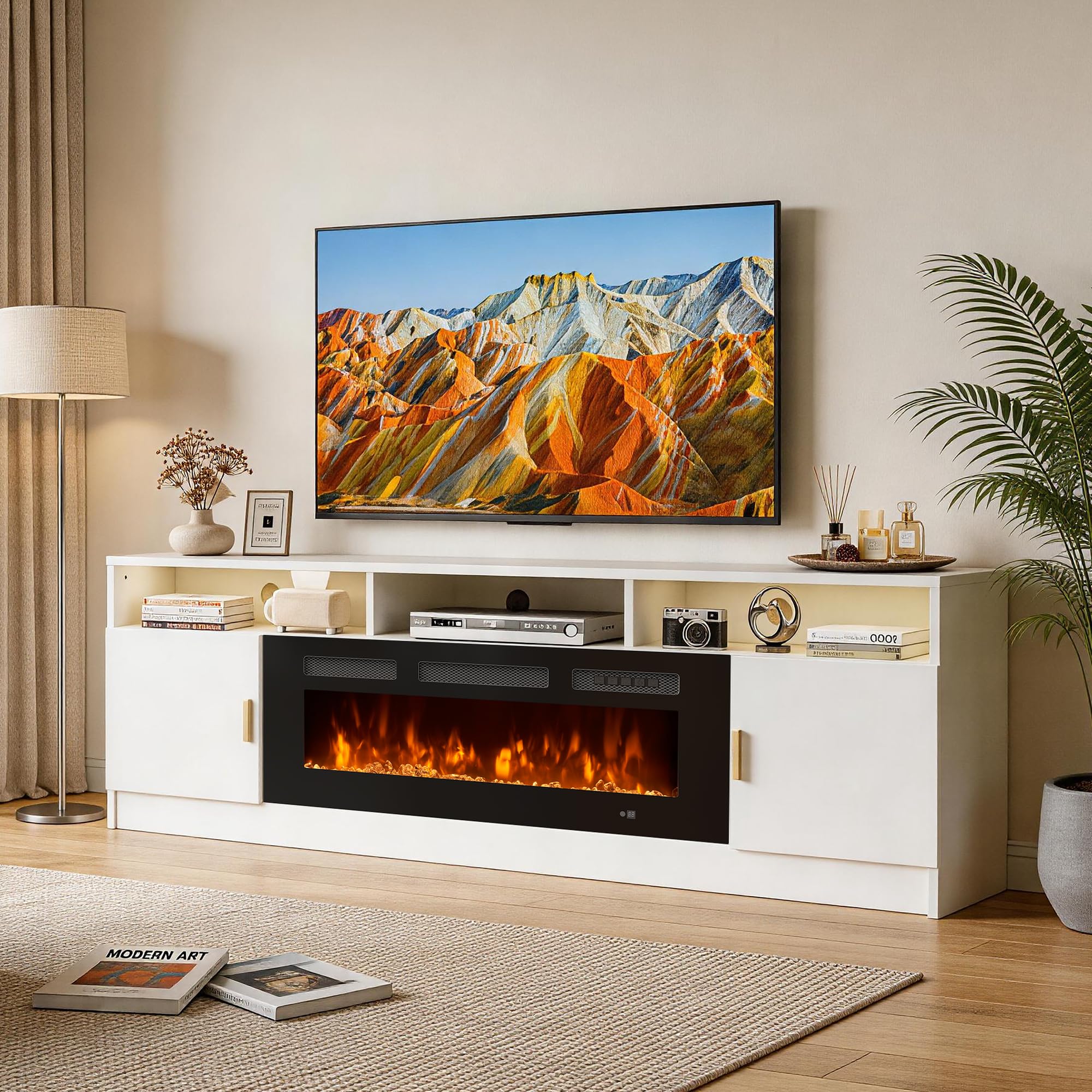 Photo 1 of ** BOX 1 OF 2** OneBlis 70" Fireplace TV Stand with Power Outlet