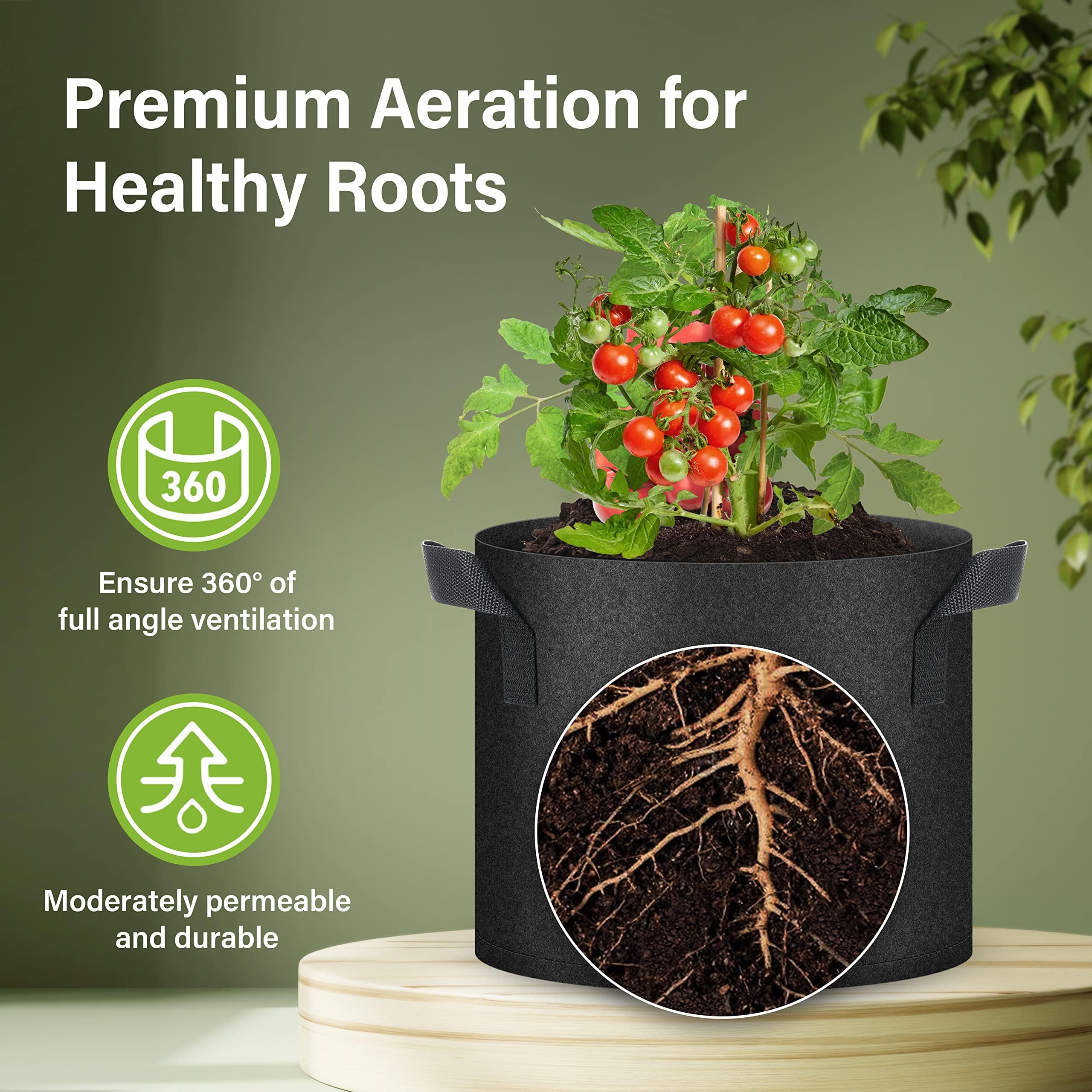 HealSmart Aeration - Maceta de jardinería de Tela no Tejida Resistente para Verduras, Hierbas y Flores, Color Negro, Paquete de 20, 7 galones