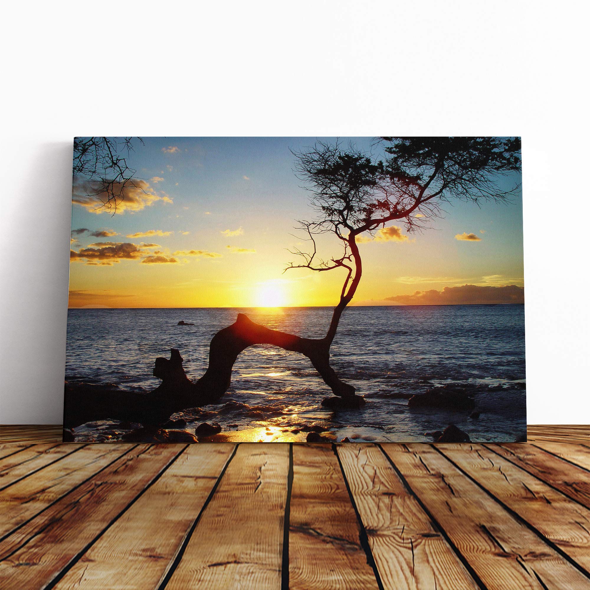 Seascape Hawaii Sunset (1) Canvas Print | Gallery Wrapped 30mm Frame Wall Art | 30x20 inches | Ready to Hang | Modern Seascape Picture | Living Room Bedroom Lounge Office