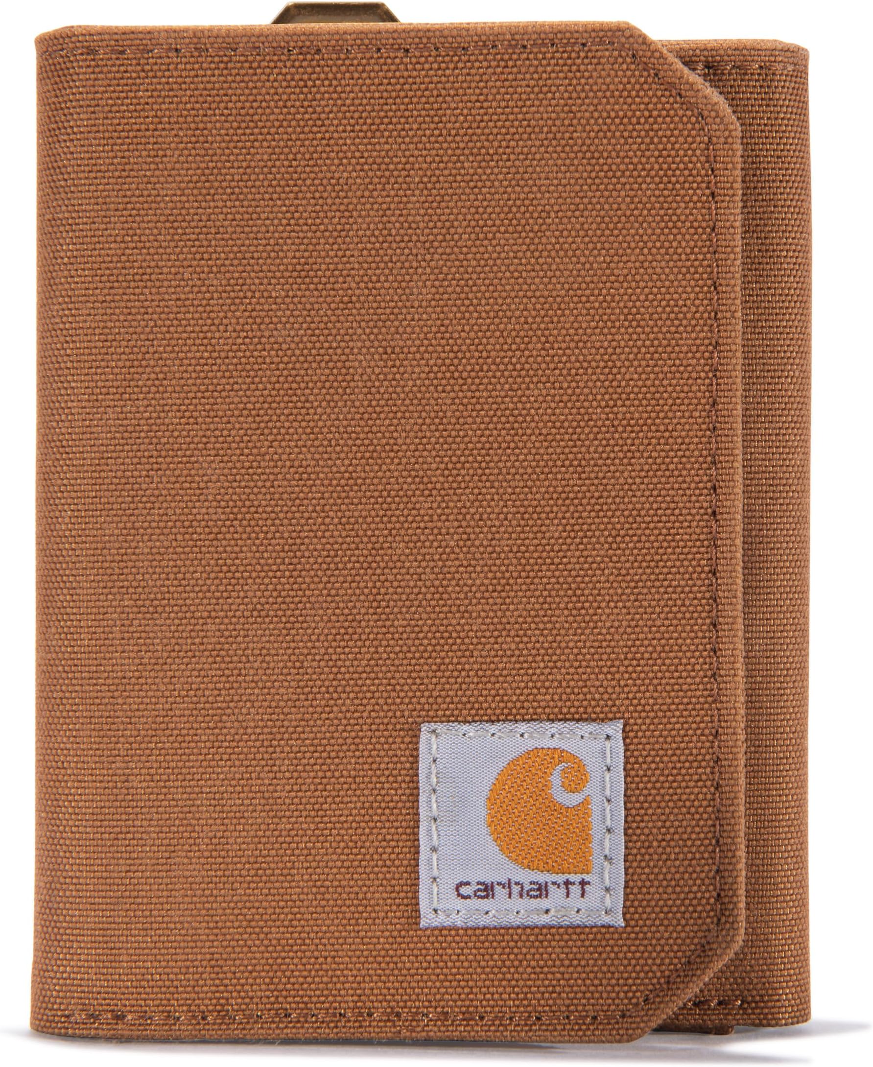 Carhartt Trifold Wallet, Durable for Men, Available in Leather and Canvas Styles, Nylon Duck Brown, One Size US