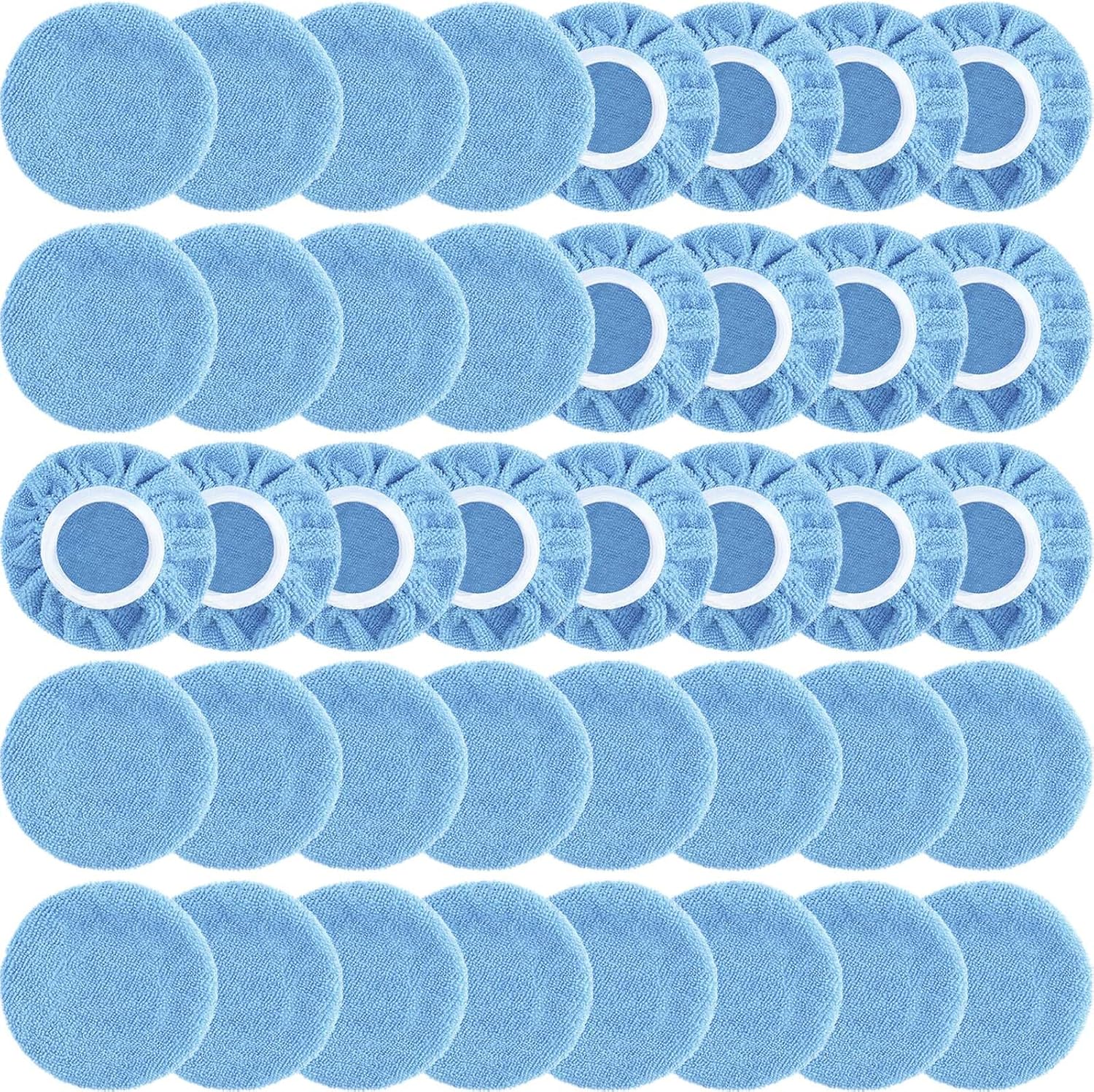 Tallew 60 Pcs Car Orbital Buffer Polisher Pad Bonnets 5-6 Inch Microfiber Polishing Bonnets Pads for Car Waxing Polishing (Blue)
