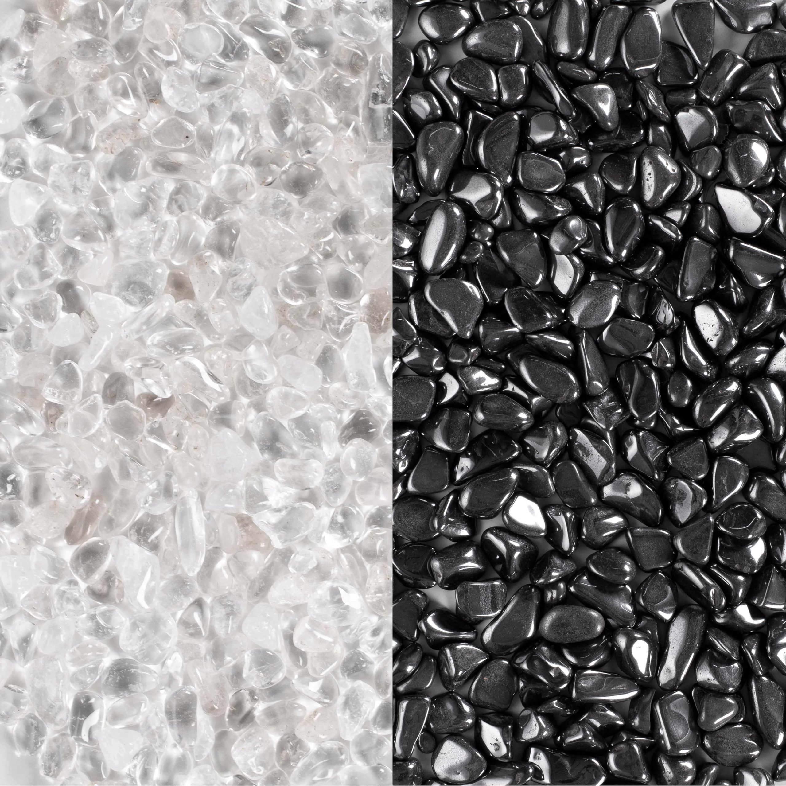 PURAJA Piedras de Carga y Descarga | Premium Hematita y Cuarzo Blanco | 100% Piedras Preciosas Genuinas | Mezcla Seleccionada a Mano | Para Cargar y Descargar Piedras Preciosas, Curativas y Pulidas
