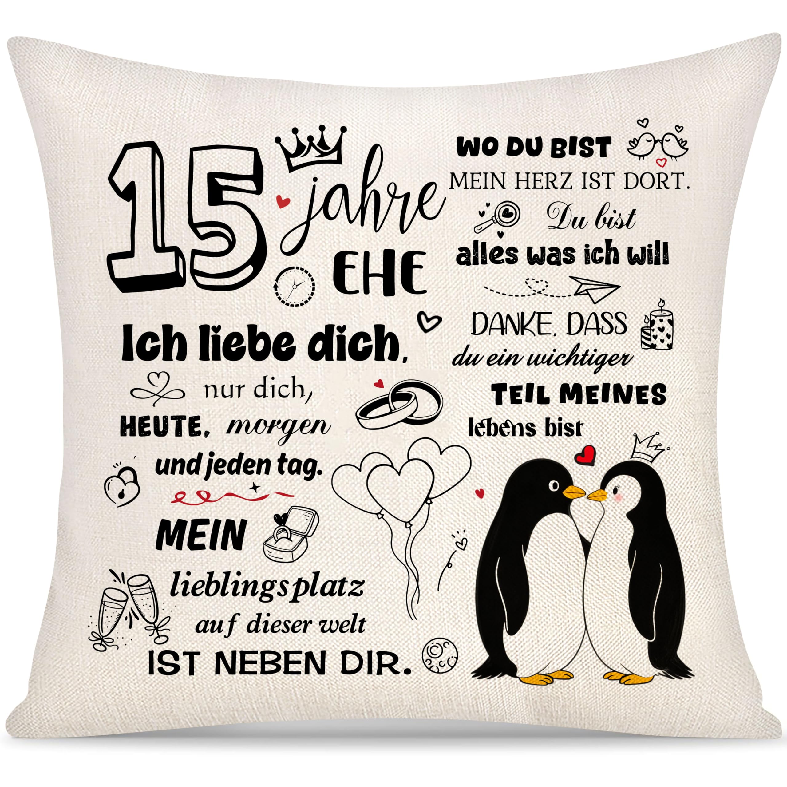 15 Jahre Ehe Hochzeitstag Kissenbezug Geschenk für Frauen Männer Geschenke zum 15.Hochzeitstag Jahrestag Valentinstag Kissenbezüge für Ehefrau Ehemann Mama Freunde Geburtstag Geschenk (15. Jahrestag)