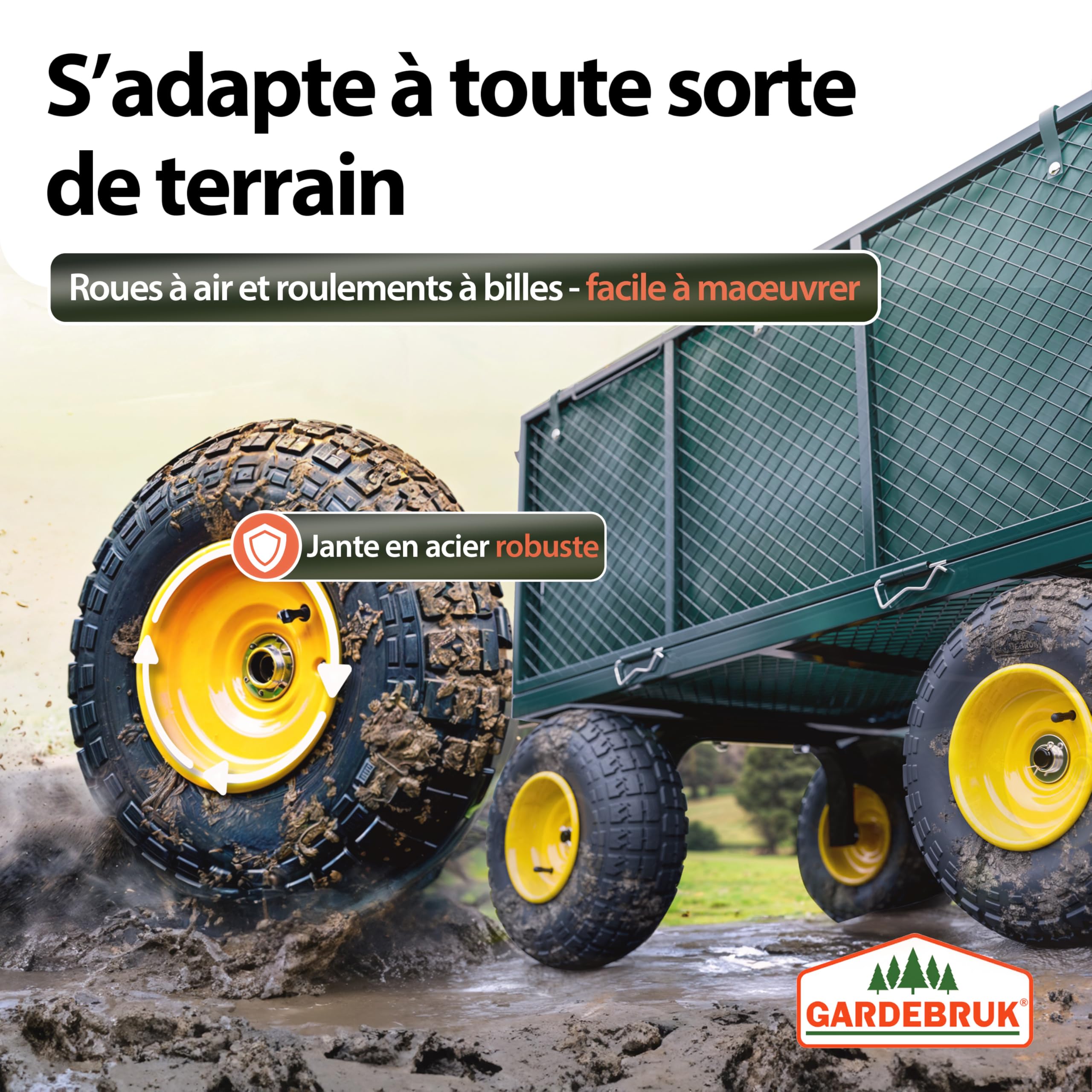 GARDEBRUK® Chariot à roulettes Pliable 550kg Robuste bâche Amovible Chariot de Plage Chariot de Transport brouette Chariot Jardin remorque