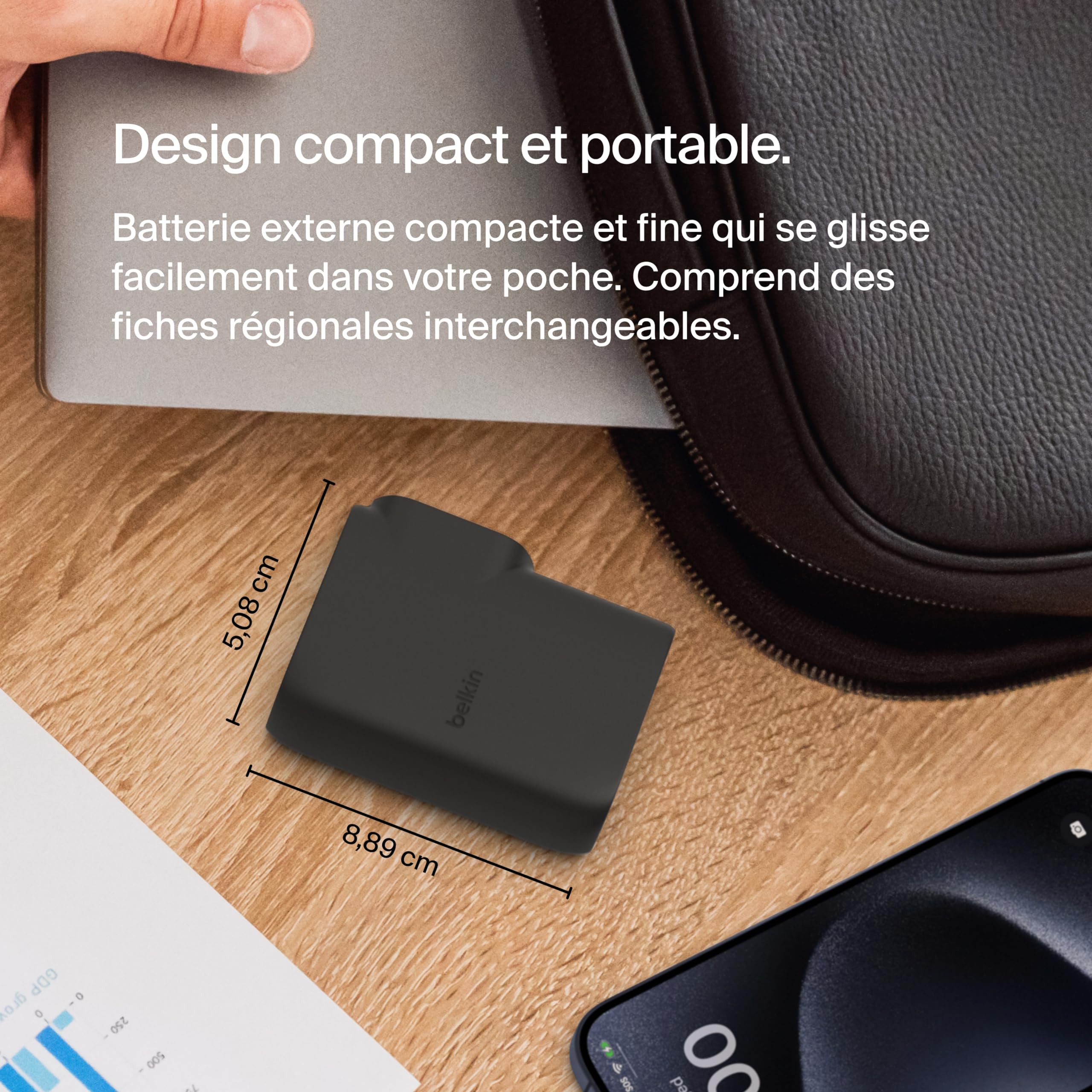 Belkin BoostCharge Solution Hybride 2-en-1 Chargeur Secteur 25W + Batterie Externe 5000mAh 2 Ports, Port USB-C PD 3.0 et Port USB-A, Power Bank 5K, Chargeur Rapide et Portable
