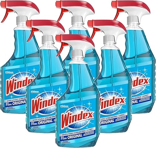 Windex Botella original para limpiar cristales y ventanas color azul original 23 onzas líquidas paquete de 6