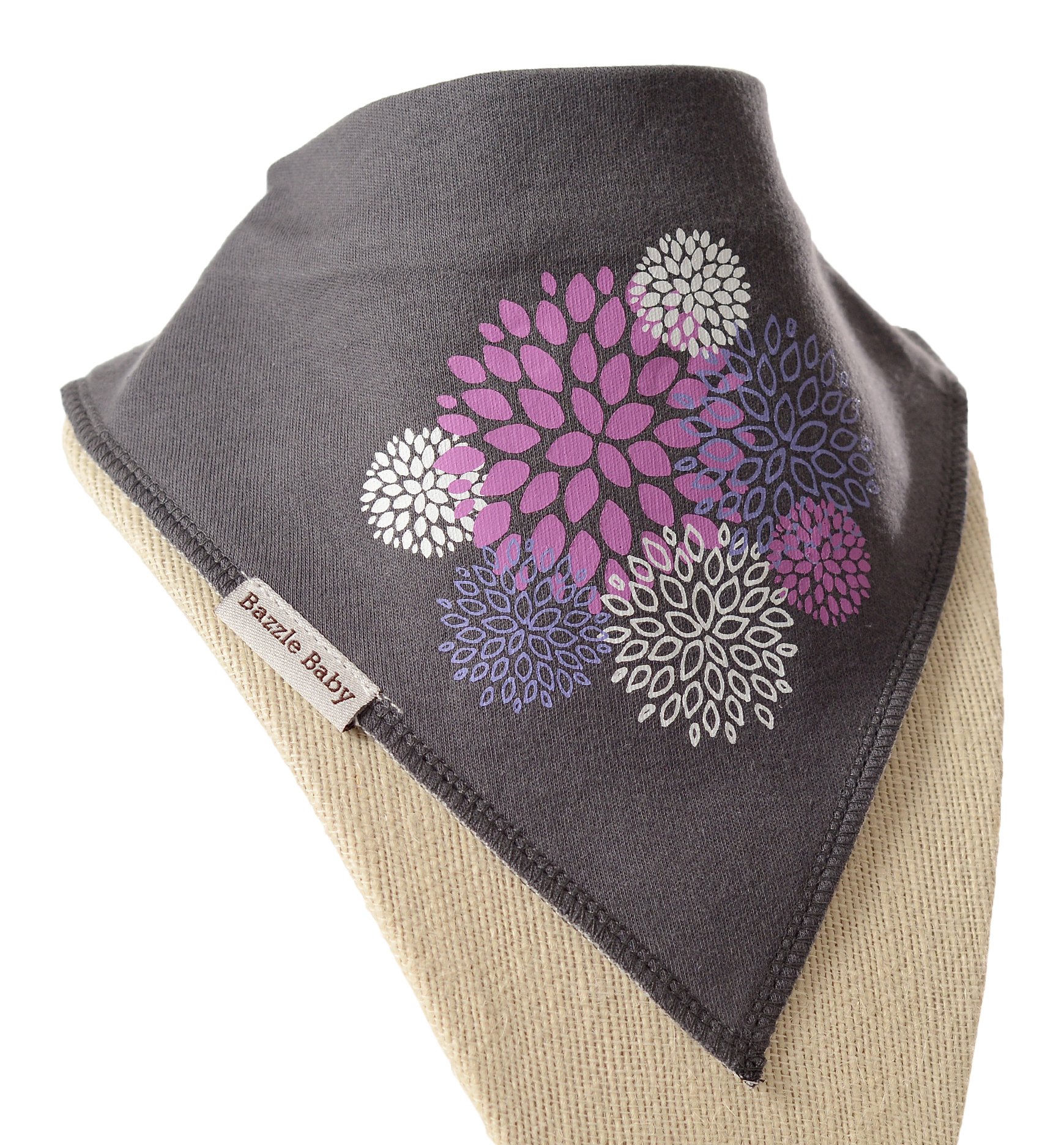 Bazzle Baby Banda Bib, Machine Washable Bandana Bib with Adjustable Snaps, 0-24 Months (Funky Flowers)