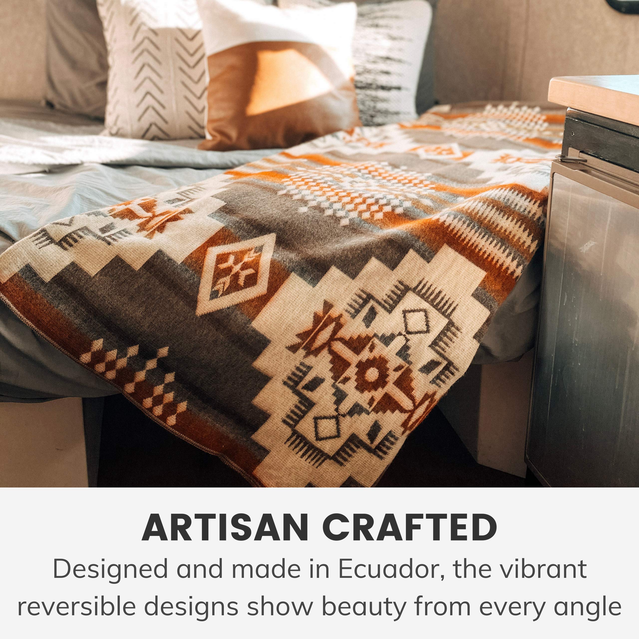 Ecuadane Large Southwestern Woven Blanket， Crafted in Ecuador by Local Artists， Size 210" x 235