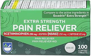 Rite Aid Extra Strength Pain Reliever, Acetaminophen 250mg, Aspirin 250mg, Caffeine 65mg – 100 Tablets | Pain Reliever / F...