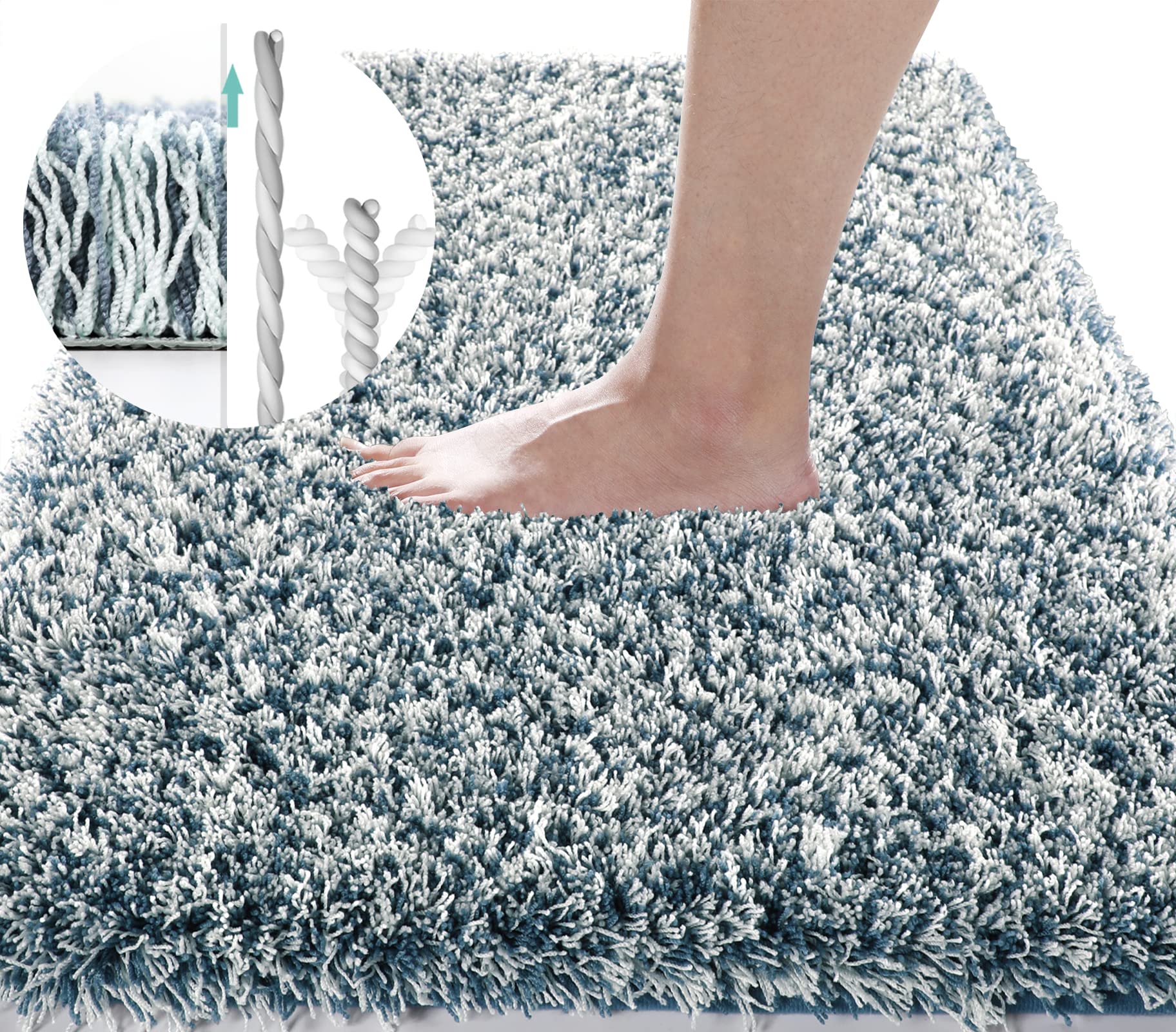 Yimobra Plush Thick and Soft Cut Pile Bathroom mats, Super Shaggy Comfortable Quick Water Absorbing Non Slip Bath Rugs, Ultra Plush Thick with Machine Washable Bath Mat, 36"x 24", Denim Blue