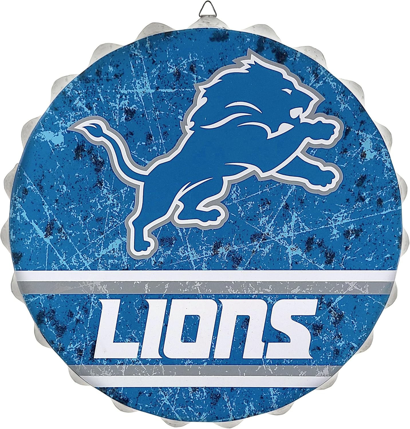 FOCO Detroit Lions 13” Distressed Metal Bottlecap Wall Sign – Official NFL Fan Décor