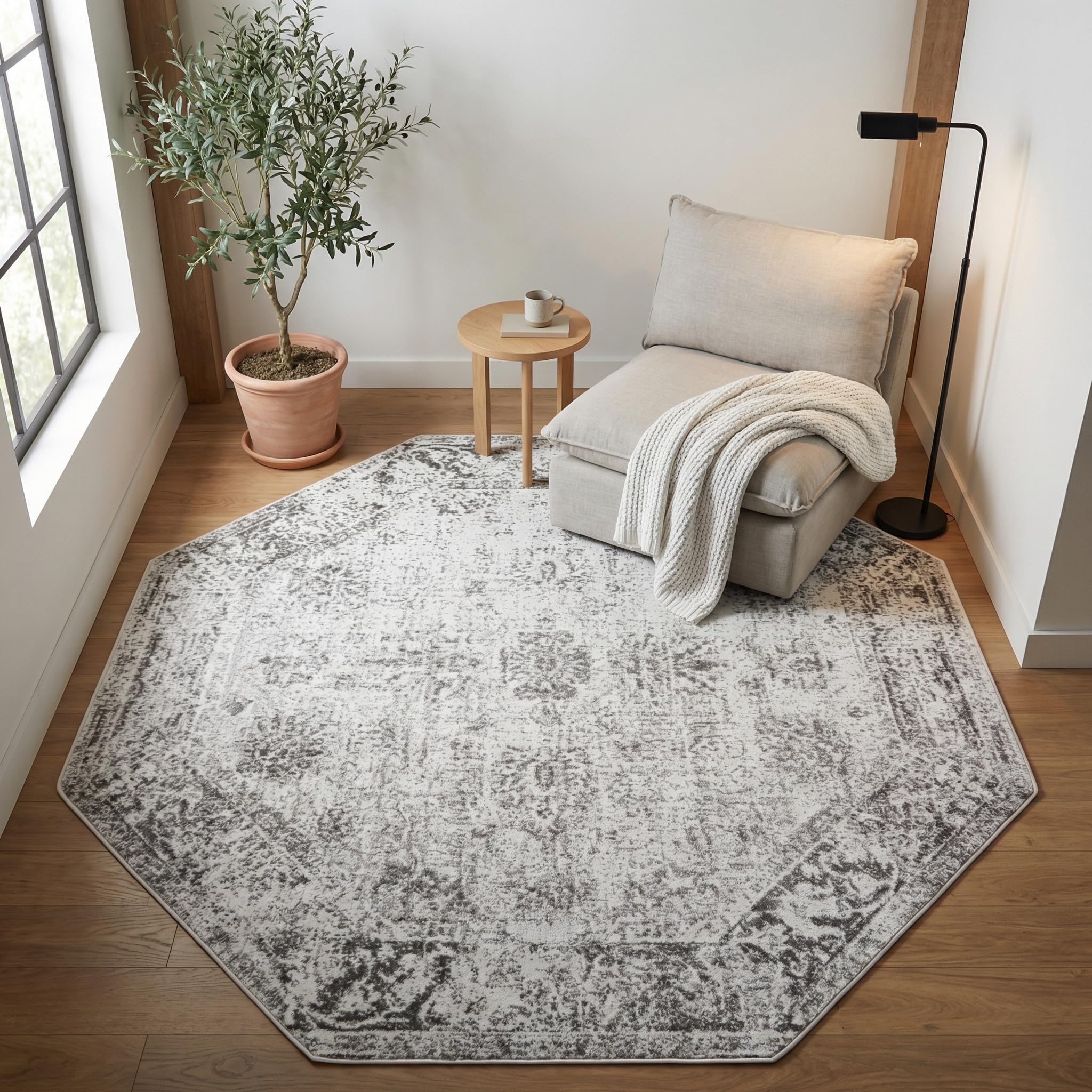 Unique Loom Sofia Collection Area Rug - Casino (6' 1" Octagon, Gray/ Beige)