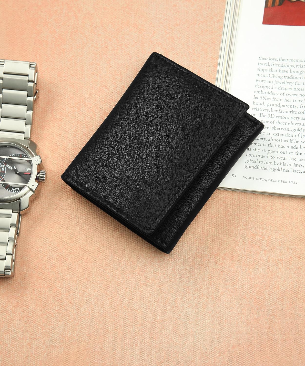 Leatherboss Leather Boys Slim Compact Flap Id and Coin Pocket Trifold Wallet for men women, Black - Image 6