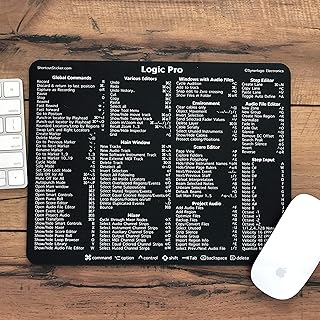 SYNERLOGIC Logic Pro Keyboard Shortcut Reference Guide Mousepad - Black - Premium Laminated Non-Slip Rubber - Size 11" x ...