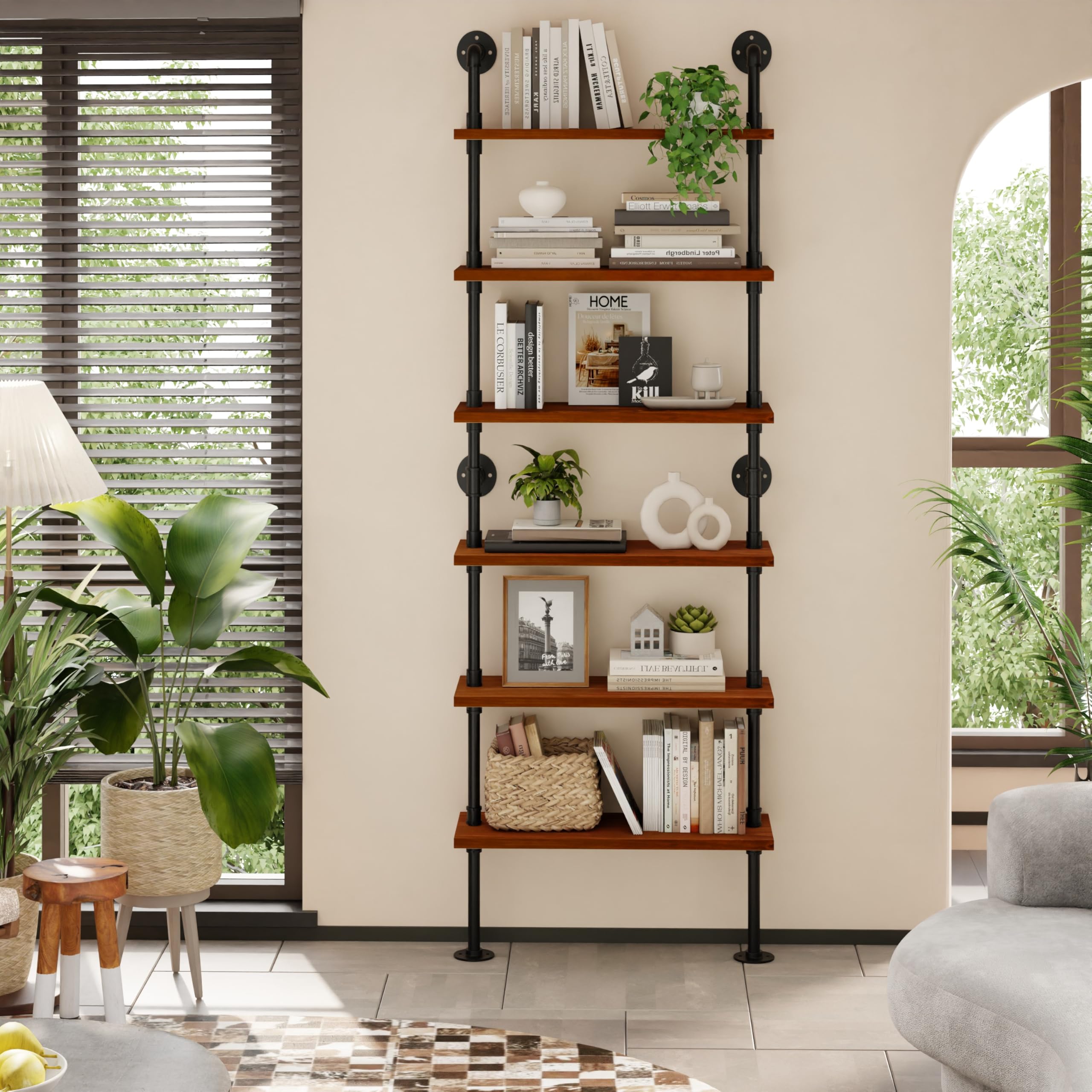 Anynice Pipe Industrial 6-Tier Wall Mount Shelf