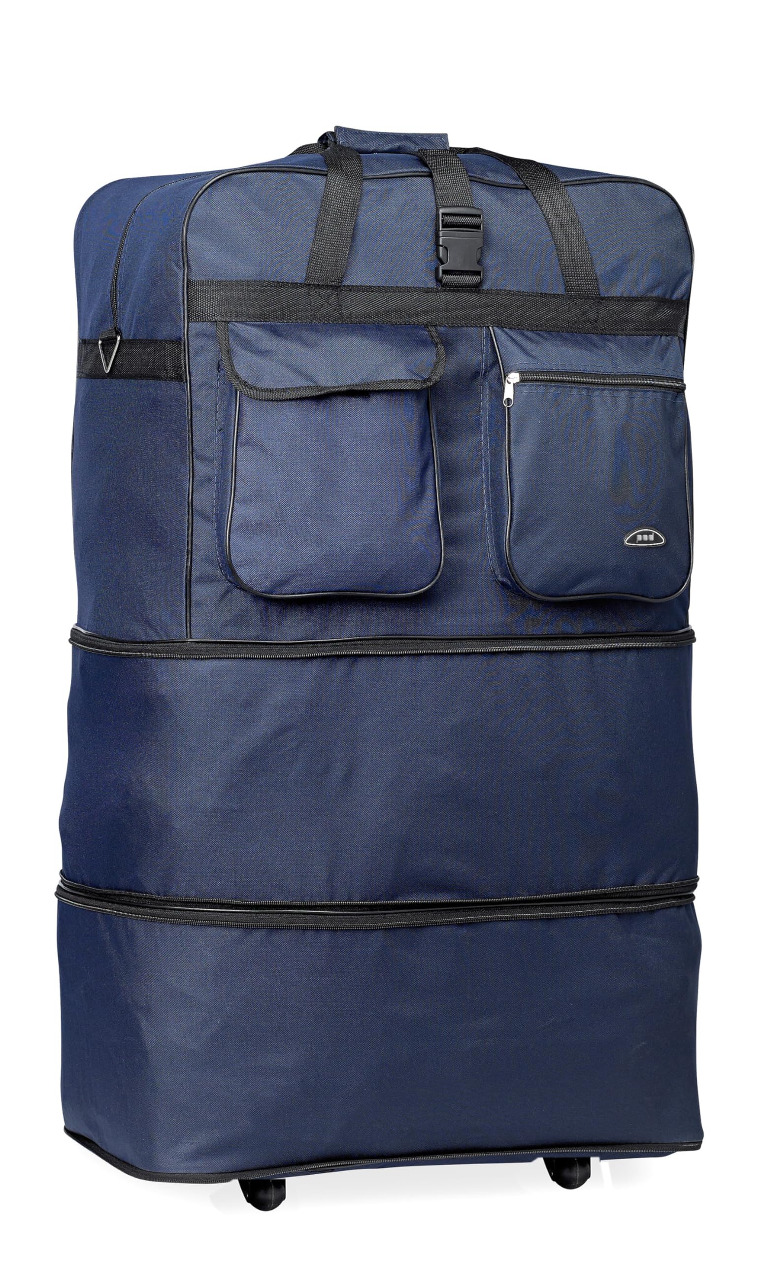Pod 30" / 36" / 40" Expandable Rolling Wheeled Duffle bag Spinner Luggage suitcase (Navy, 30-inch)